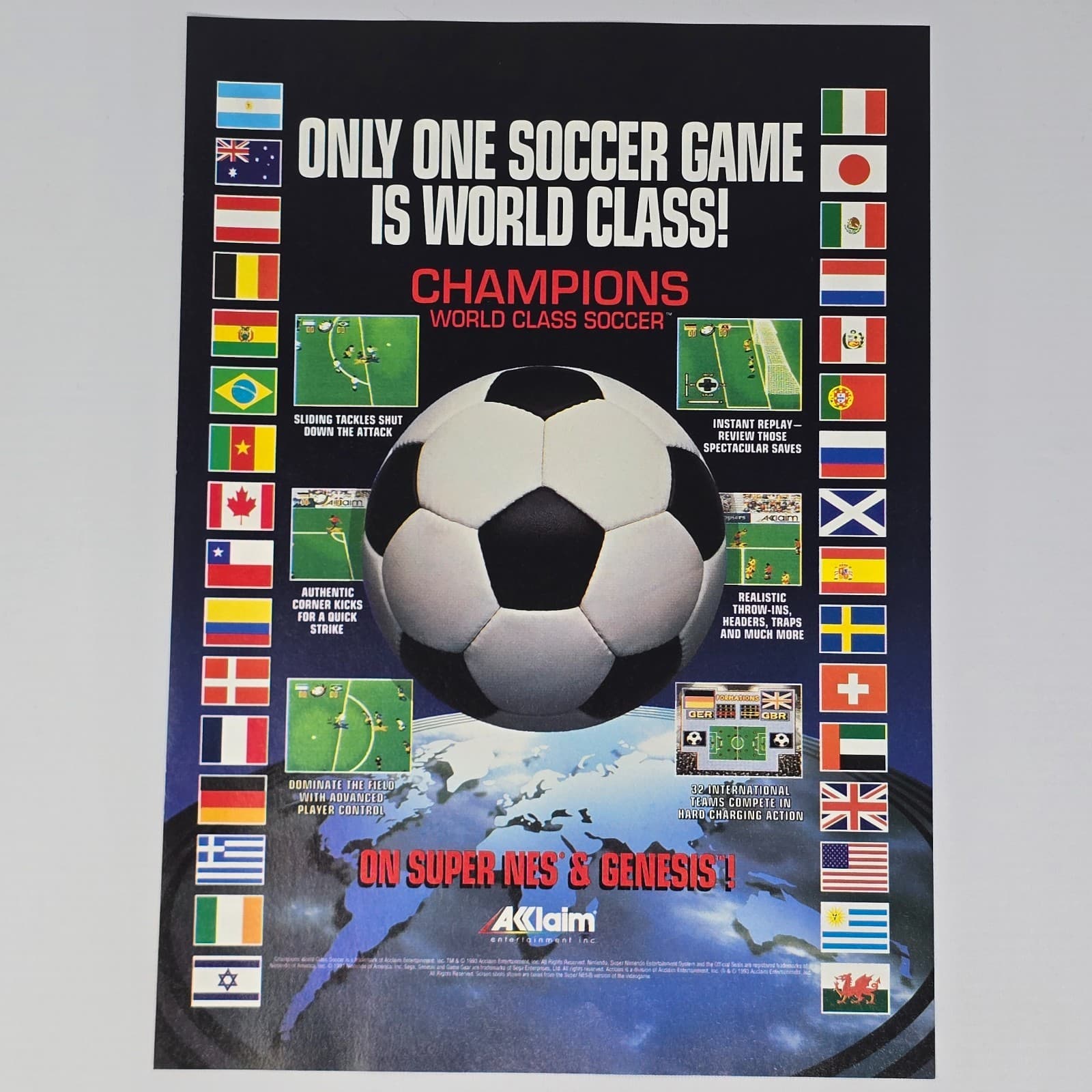 Champions World Class Soccer SNES Genesis Only One Print Ad/Poster