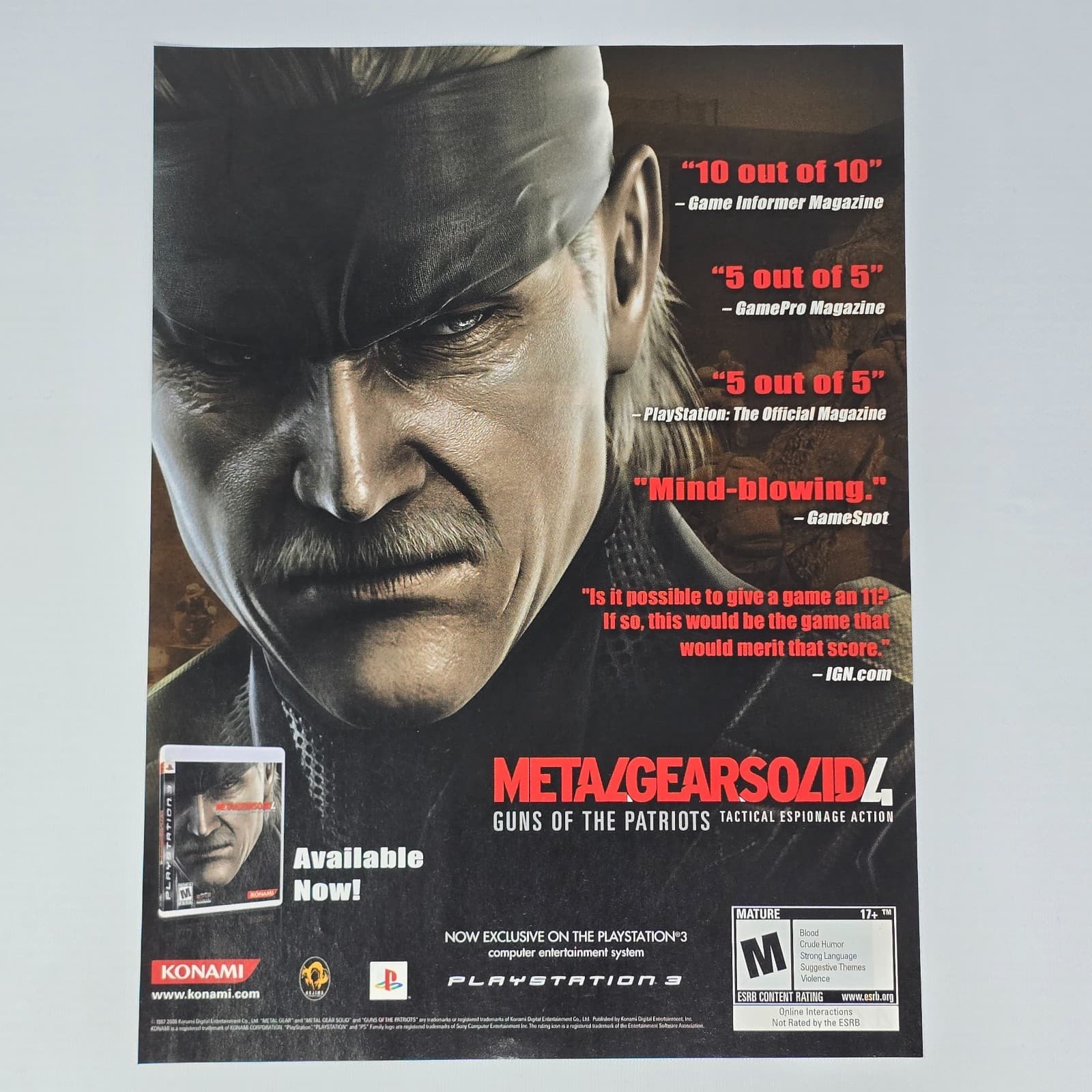 Metal Gear Solid 4 PlayStation 3 PS3 Mind Blowing Print Ad/Poster