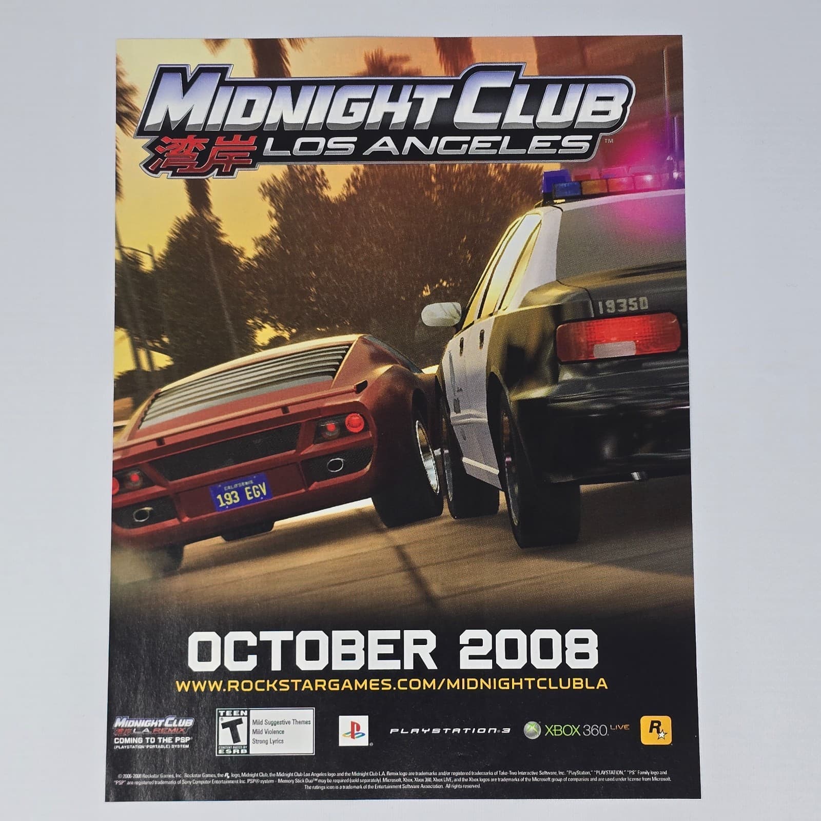 Midnight Club Los Angeles PS3 Xbox 360 October 2008 Print Ad/Poster