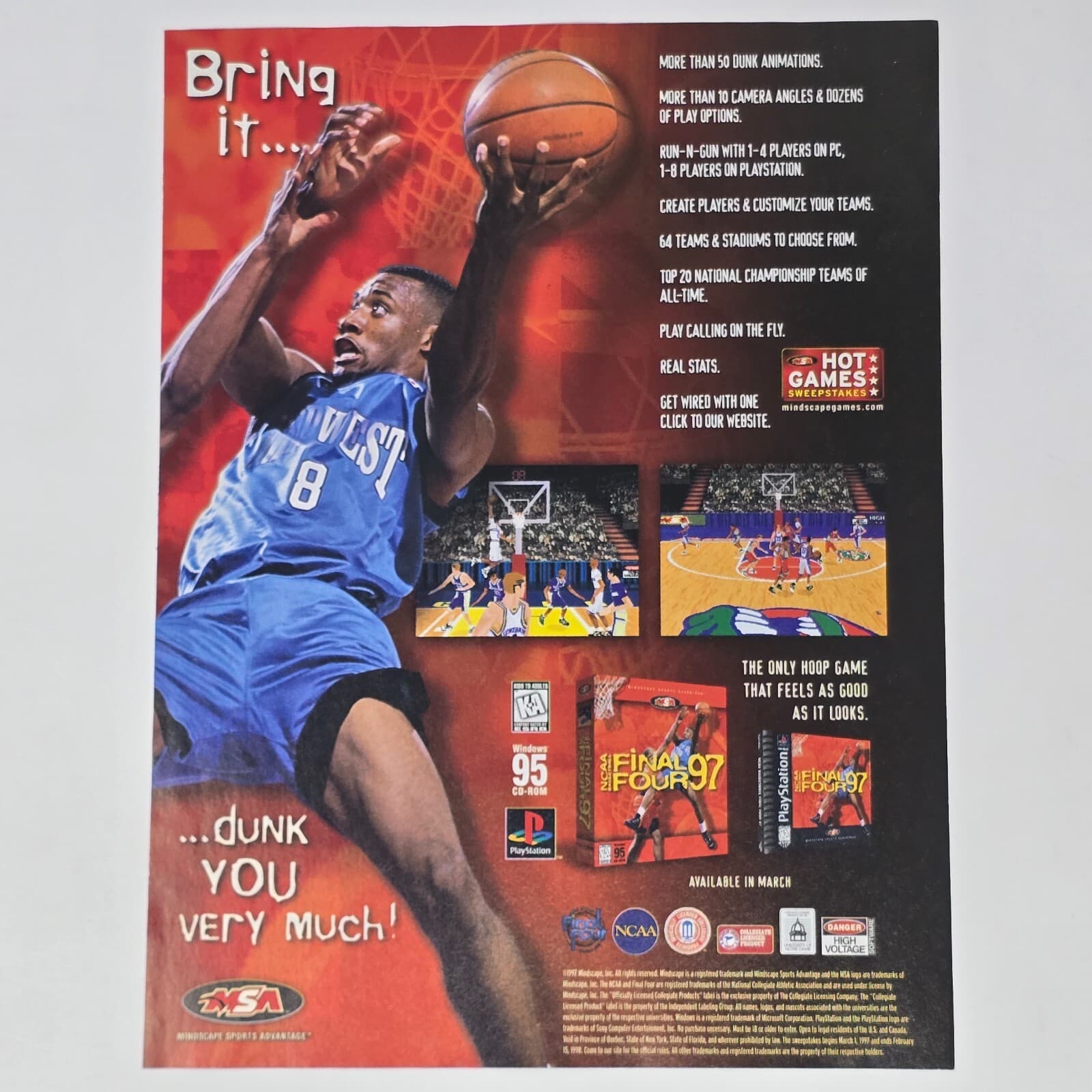 NCAA Final Four 97 Sony PlayStation 1 PS1 PC Bring It Print Ad/Poster Promo Art
