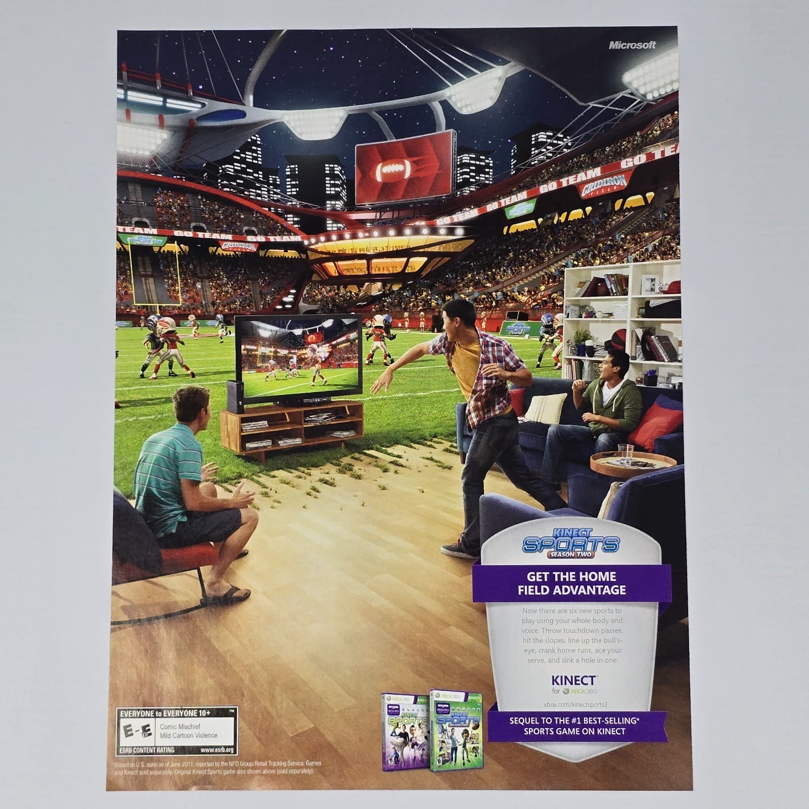 Kinect Sports Season 2 Xbox 360 Home Field Advantage Print Ad/Poster
