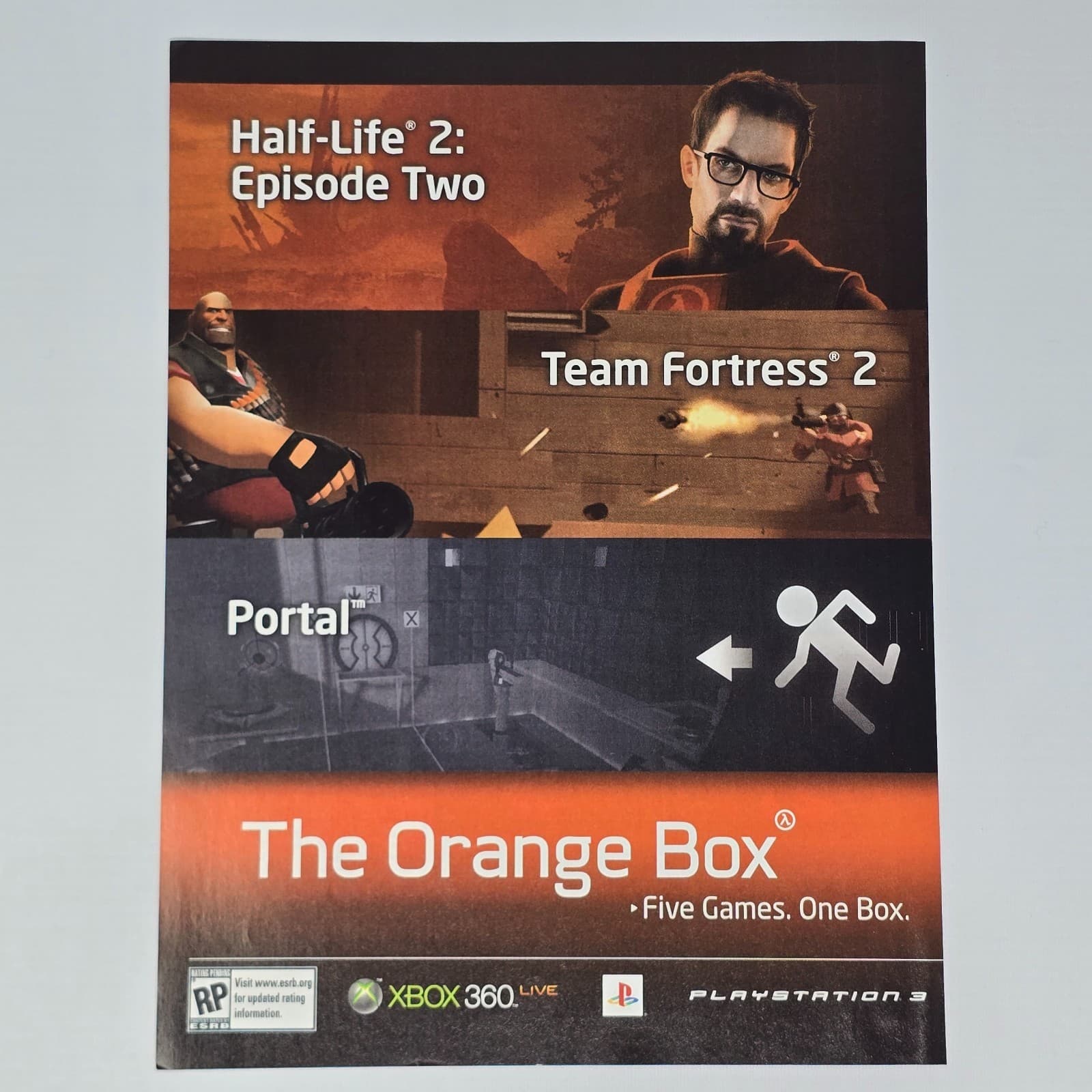 the Orange Box Xbox 360 PlayStation 3 PS3 Five Games Print Ad/Poster
