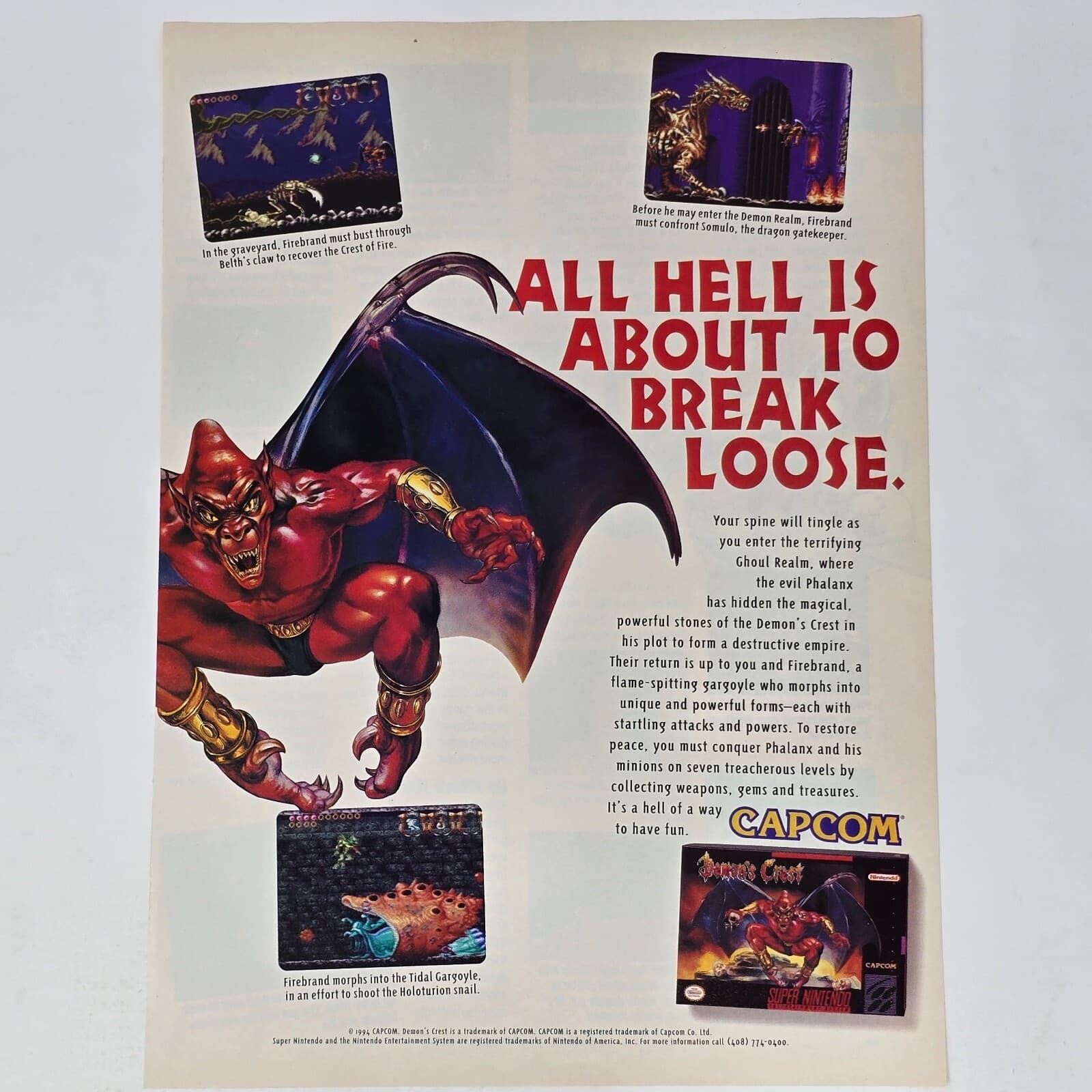 Demon's Crest Super Nintendo SNES Break Loose Print Ad/Poster Art