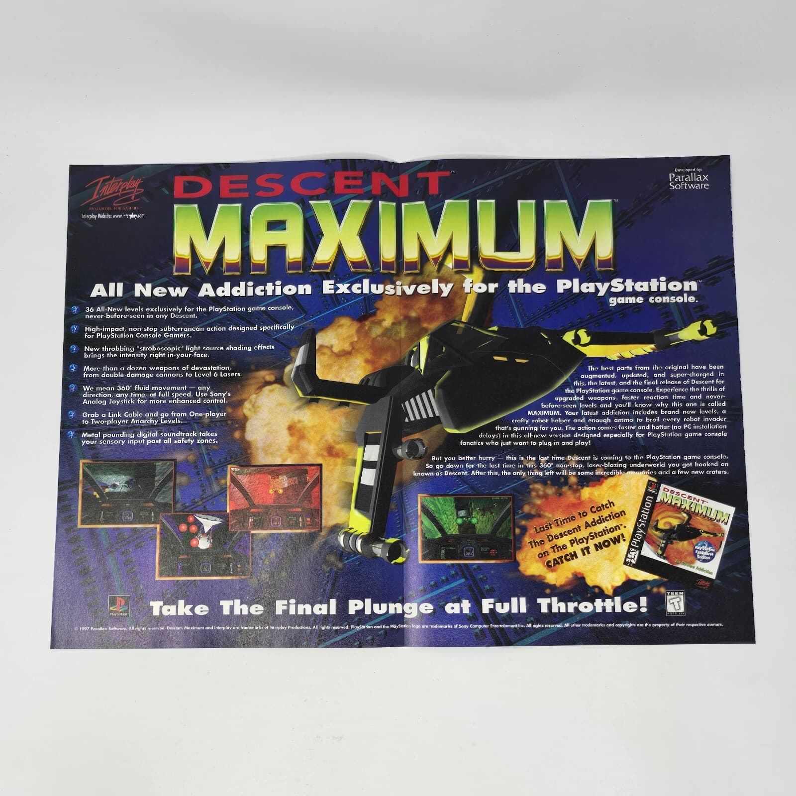 Descent Maximum PlayStation 1 PS1 New Addiction Fold Out Print Ad/Poster Art