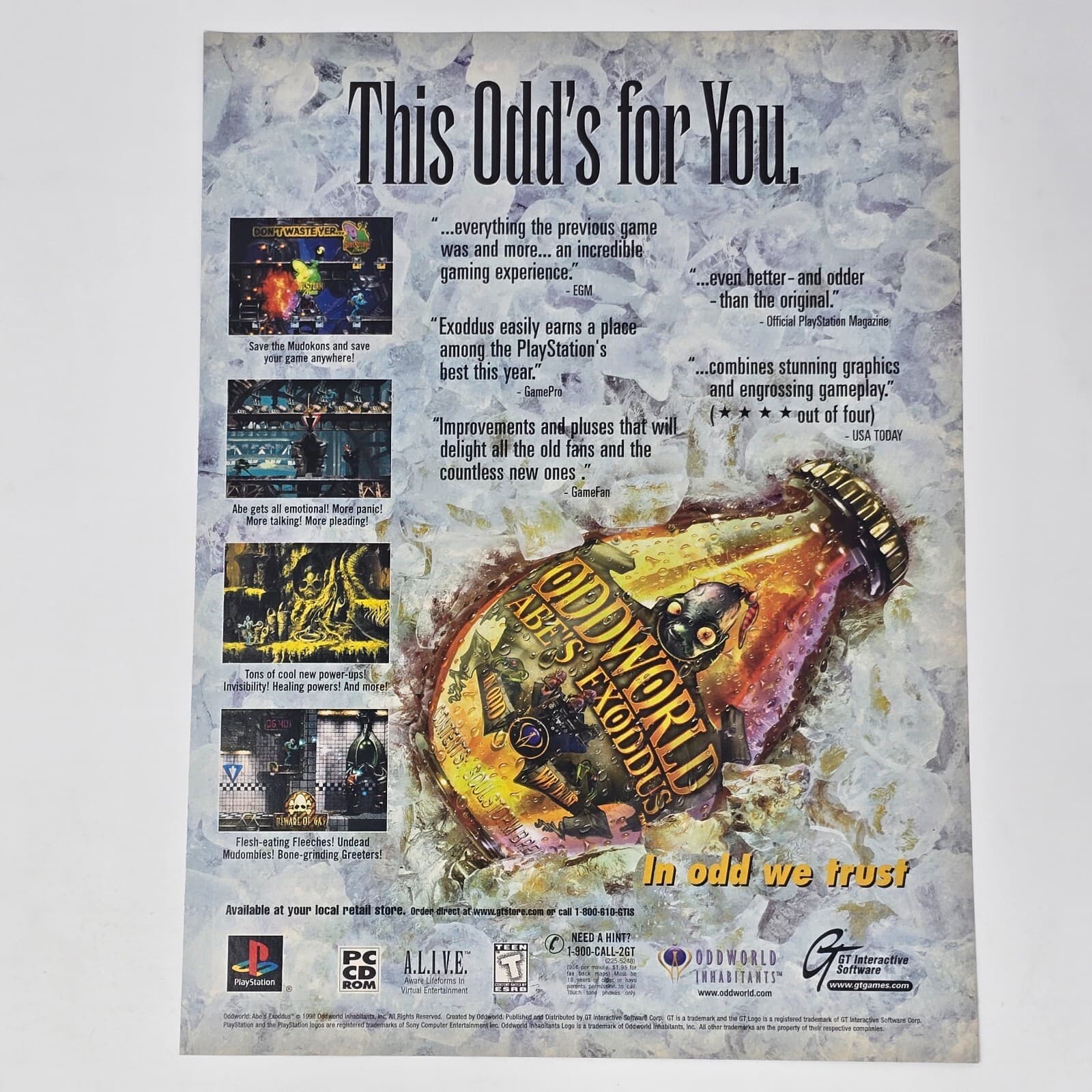Oddworld Abe's Exoddus PlayStation 1 PS1 PC For You Print Ad/Poster Promo Art