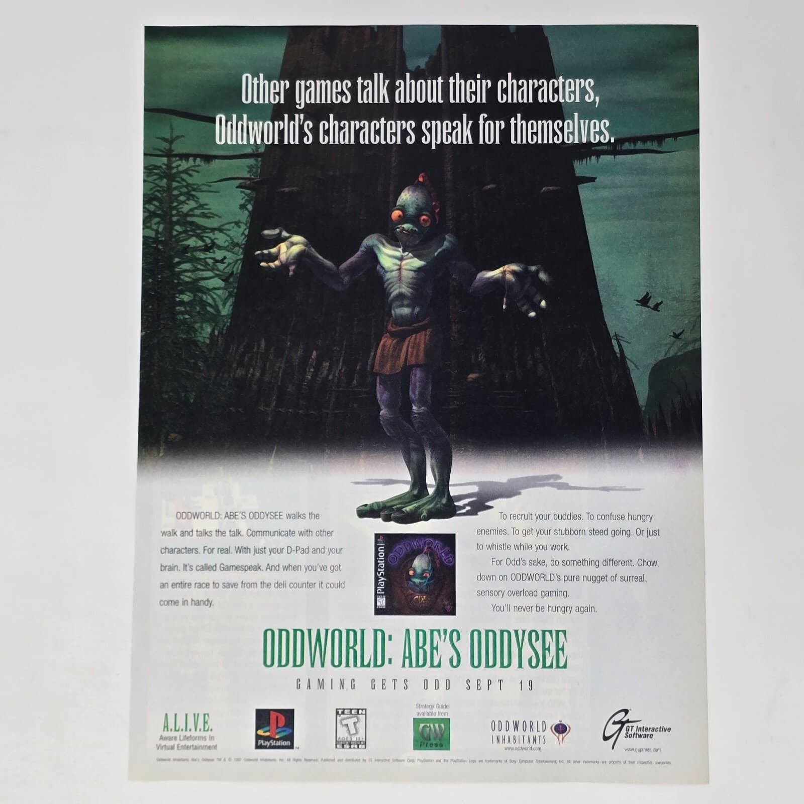 Oddworld Abe's Oddysee PlayStation 1 PS1 Speak Print Ad/Poster Promo Art