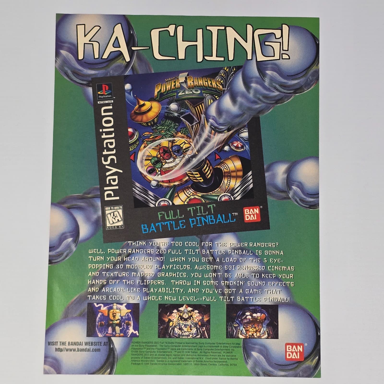 Power Rangers Zeo Battle Pinball PlayStation 1 PS1 Popping Print Ad/Poster