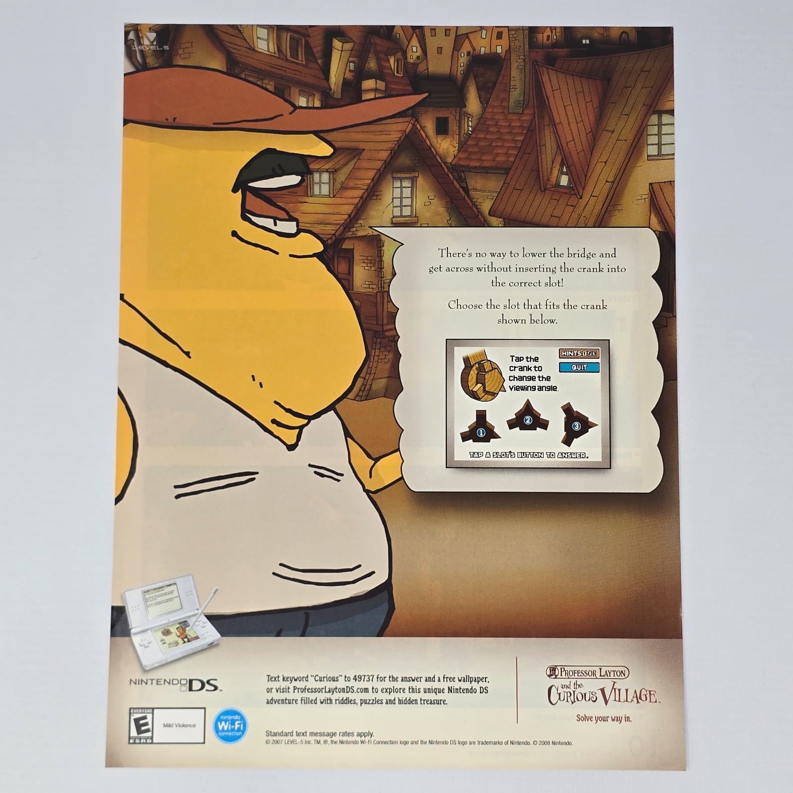 Professor Layton And The Curious Village Nintendo Ds NDs Crank Print Ad/Poster