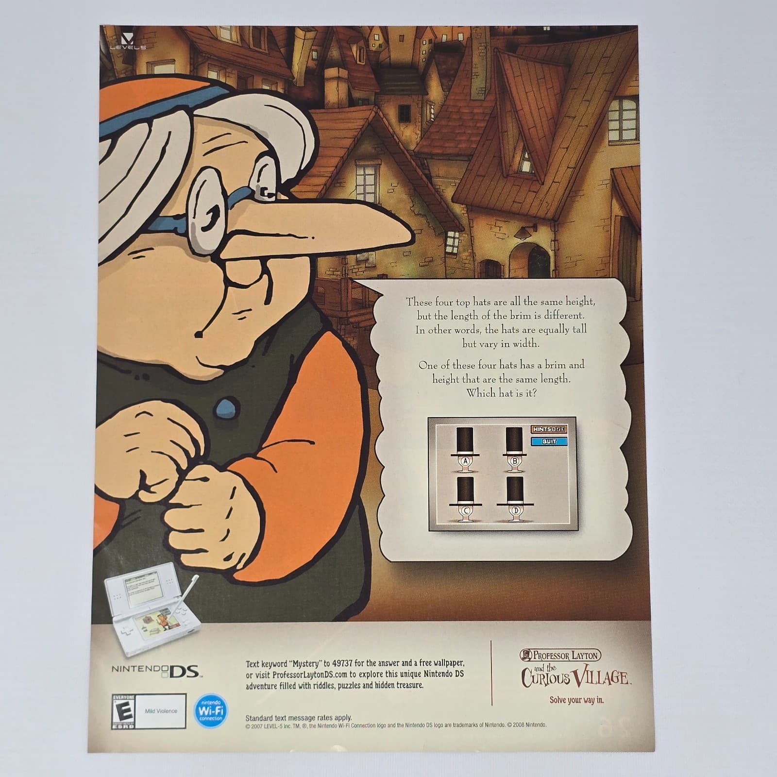 Professor Layton And The Curious Village Nintendo Ds NDs Brim Print Ad/Poster