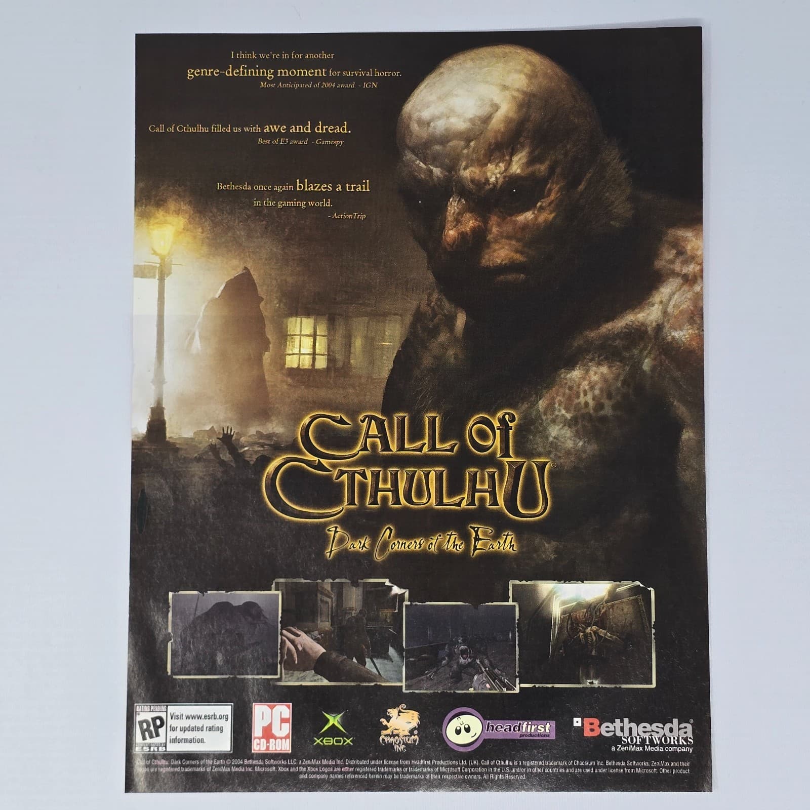 Call Of Cthulhu Dark Comes Of The Earth Xbox PC Blazes Print Ad/Poster