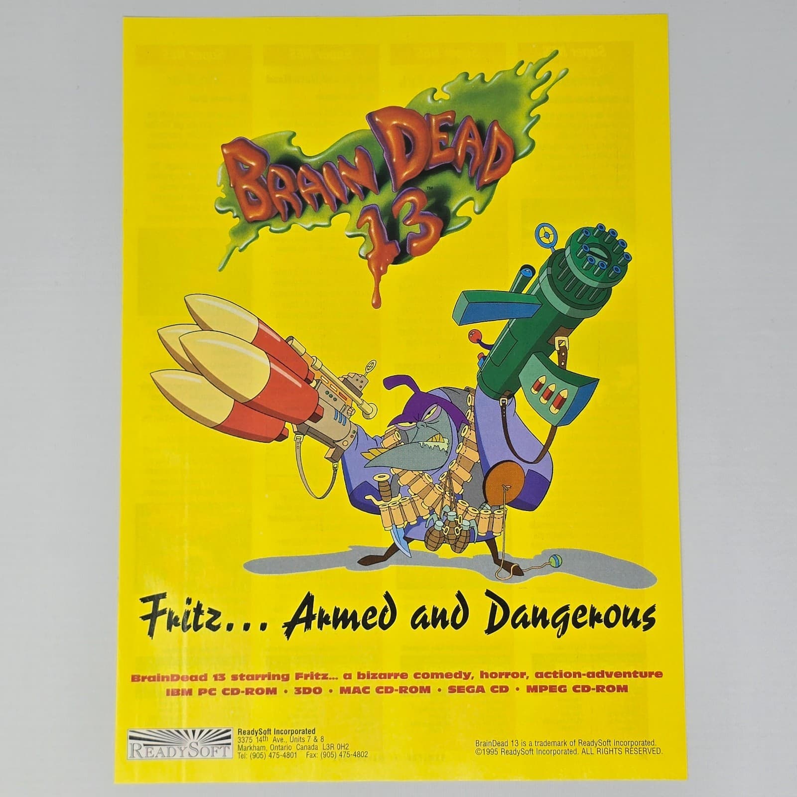 Brain Dead 13 3DO Sega CD Dangerous Print Ad/Poster