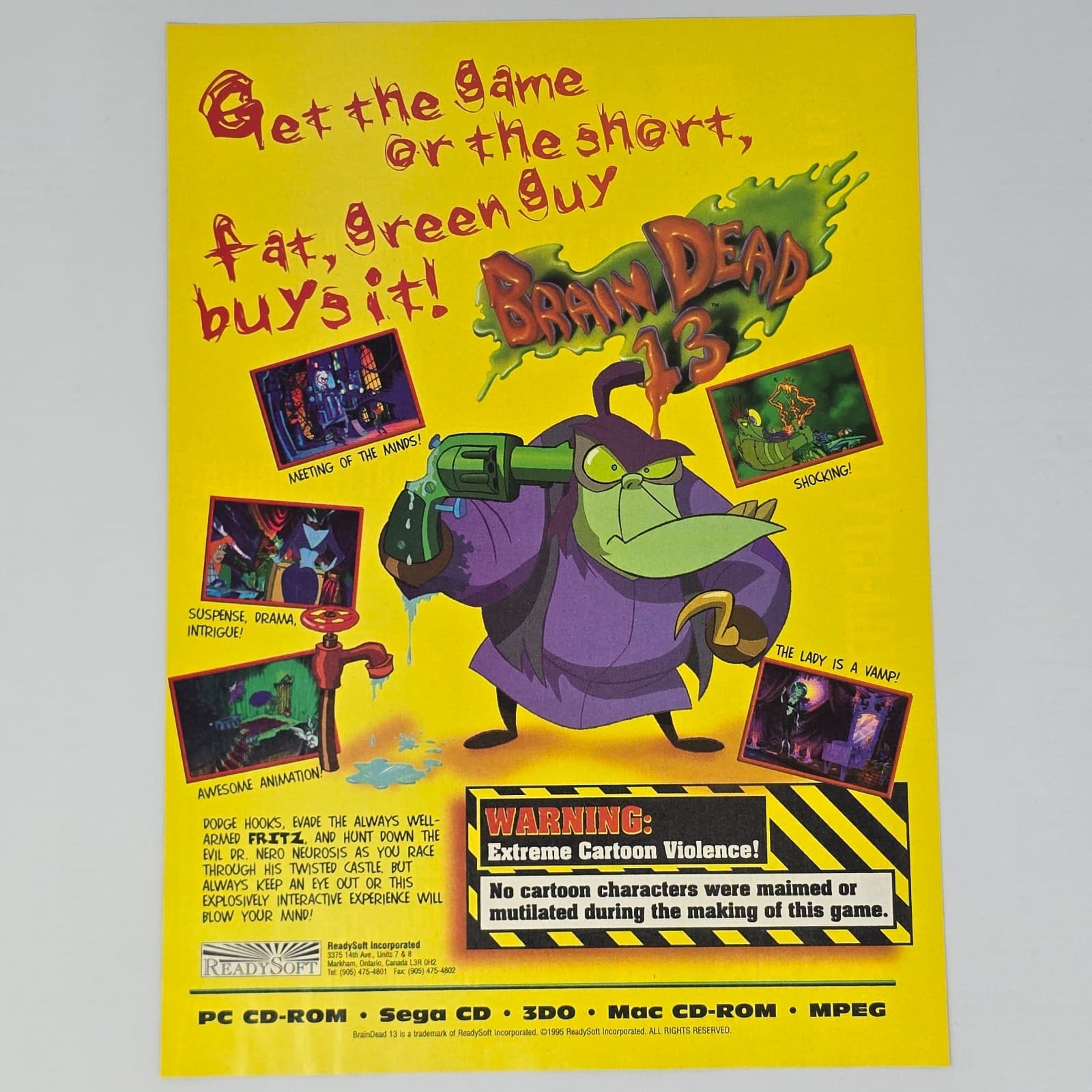 Brain Dead 13 3DO Sega CD Green Guy Print Ad/Poster
