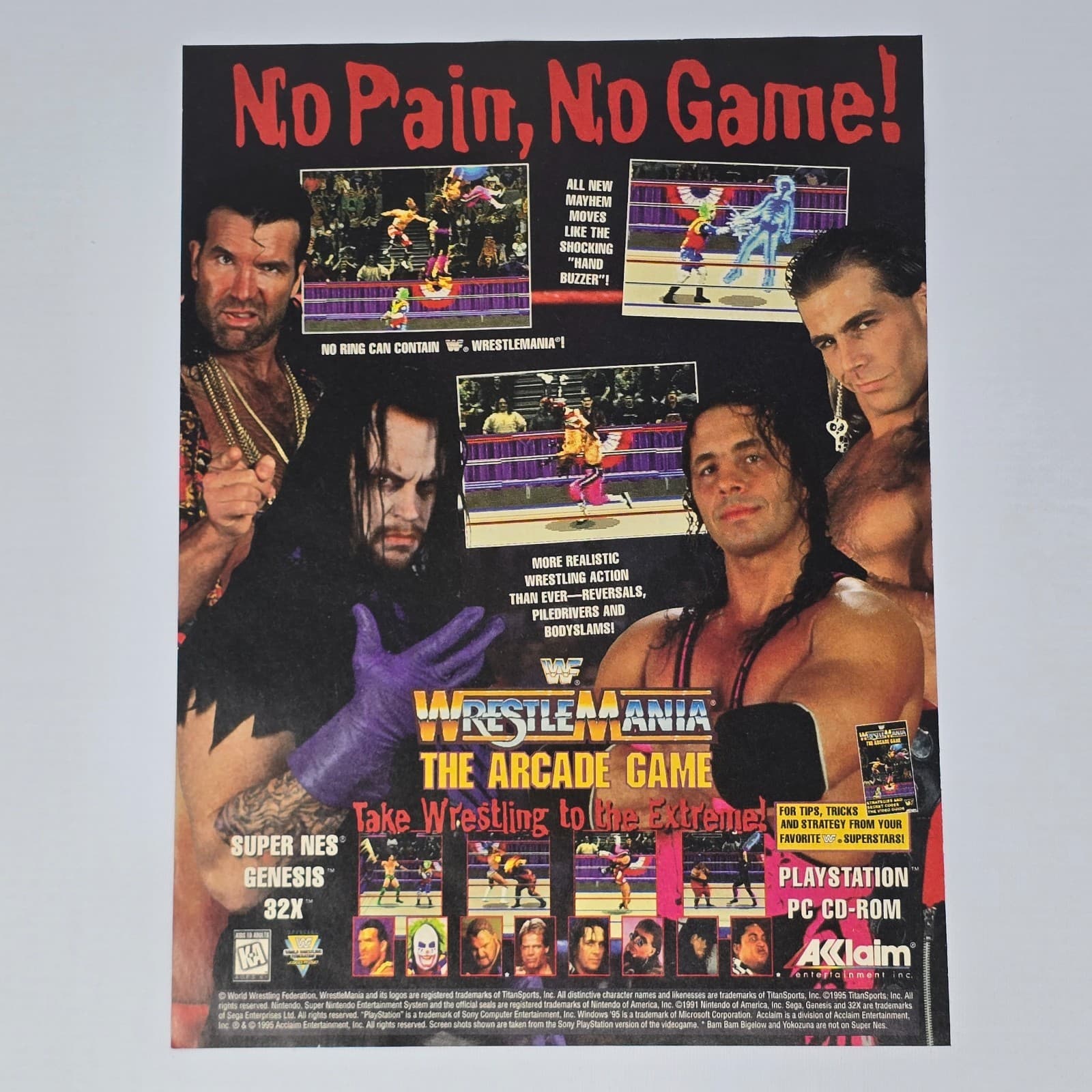 WWF Wrestlemania Super Nintendo SNES Sega Genesis Pain Print Ad/Poster