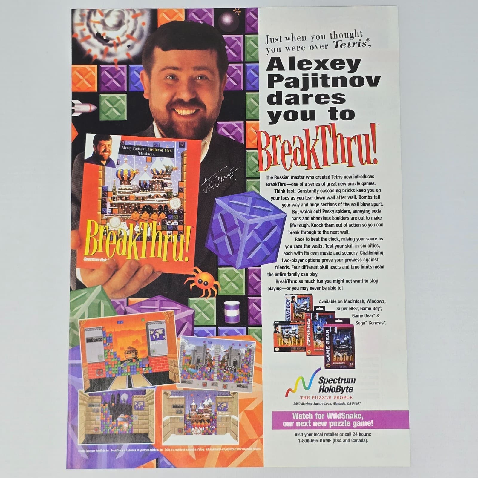 Break Thru! SNES Sega Genesis Game Gear Game Boy Dares You To Print Ad/Poster