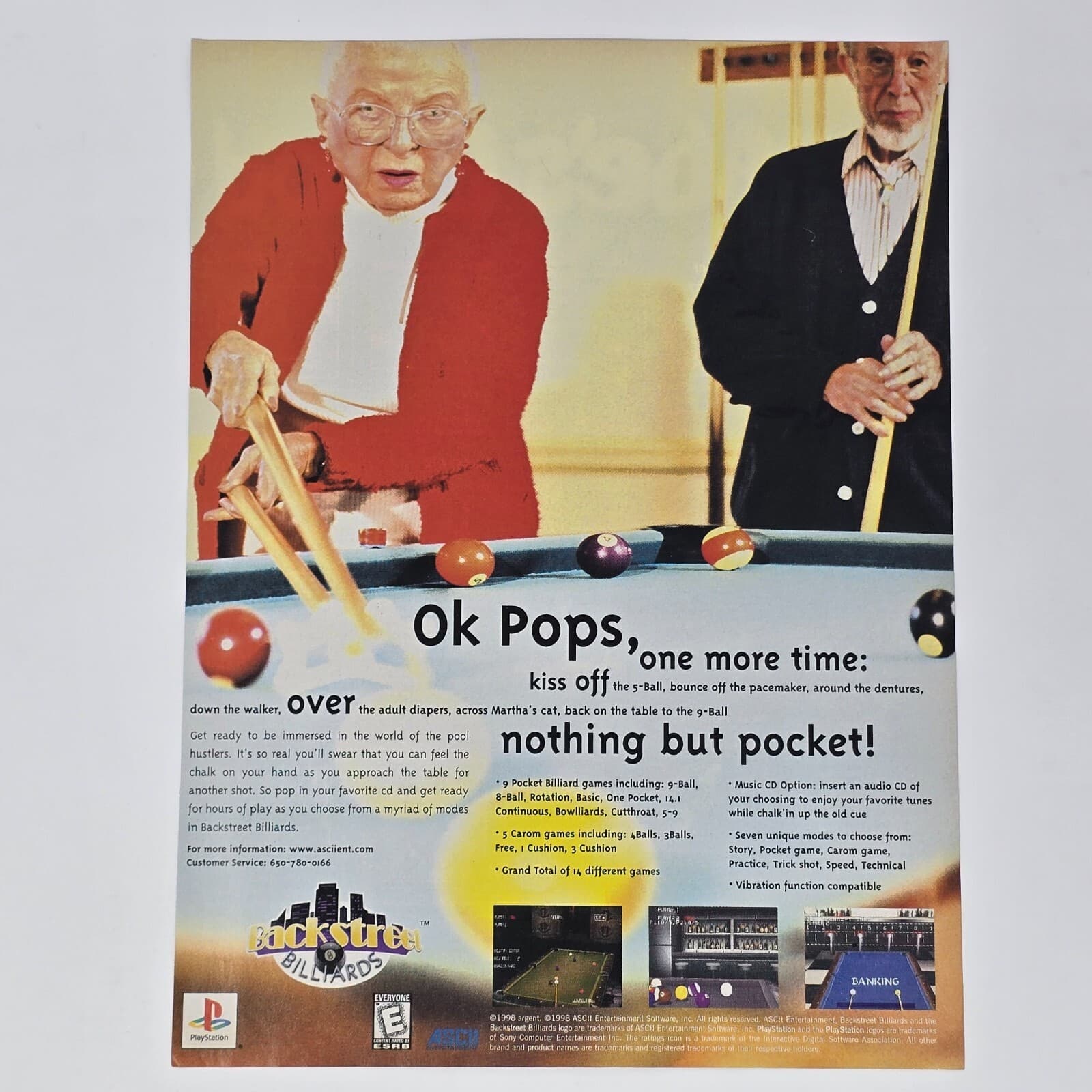 Backstreet Billiards PlayStation PS1 Ok Pops Print Ad/Poster Official Promo Art