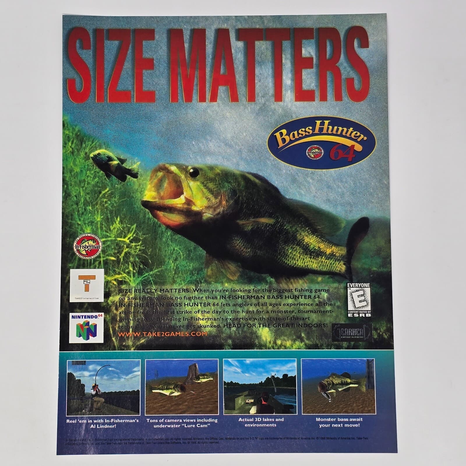 Bass Hunter 64 Nintendo 64 N64 Size Matters Print Ad/Poster Official Promo Art
