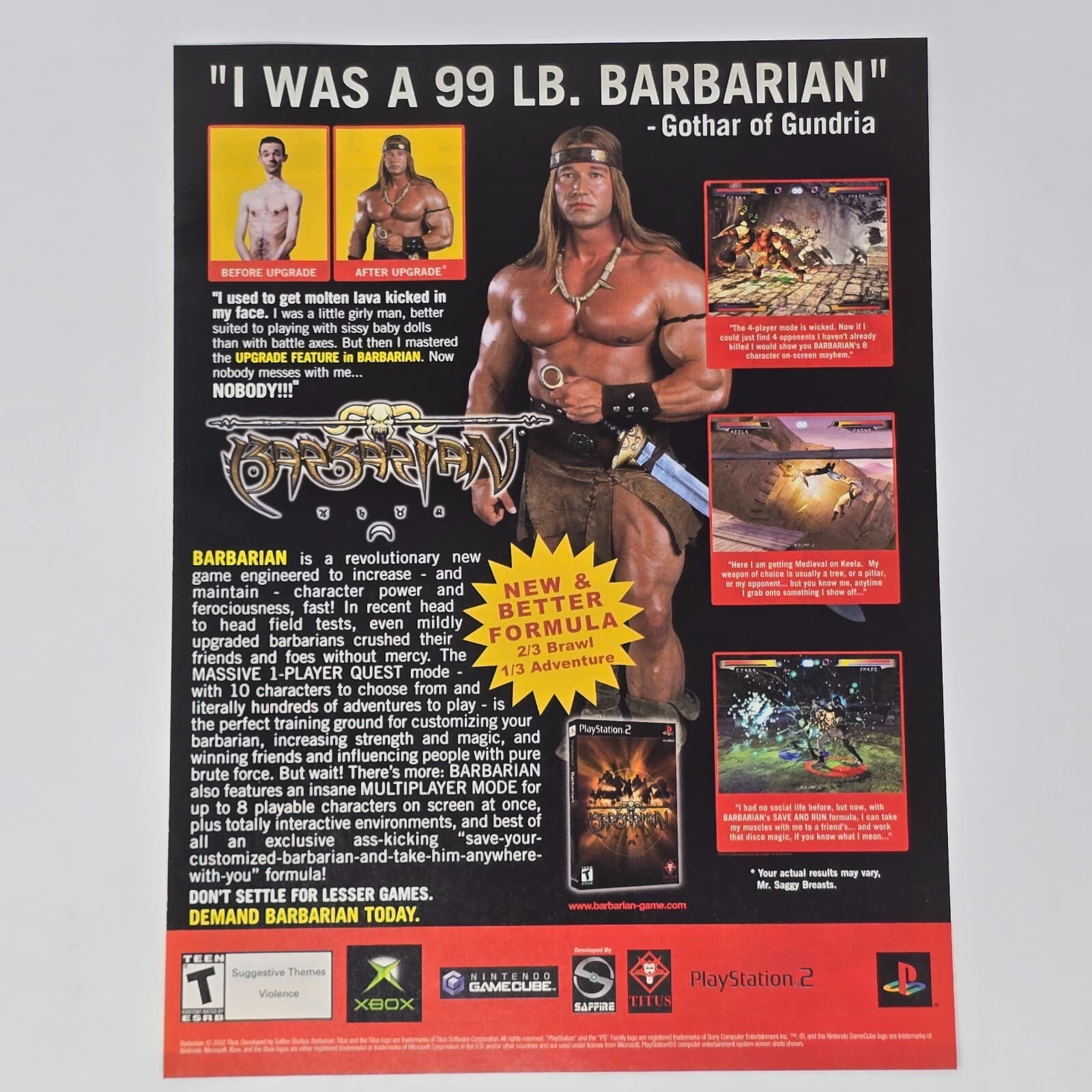 Barbarian Xbox PS2 GameCube Before After Print Ad/Poster Official Promo Art