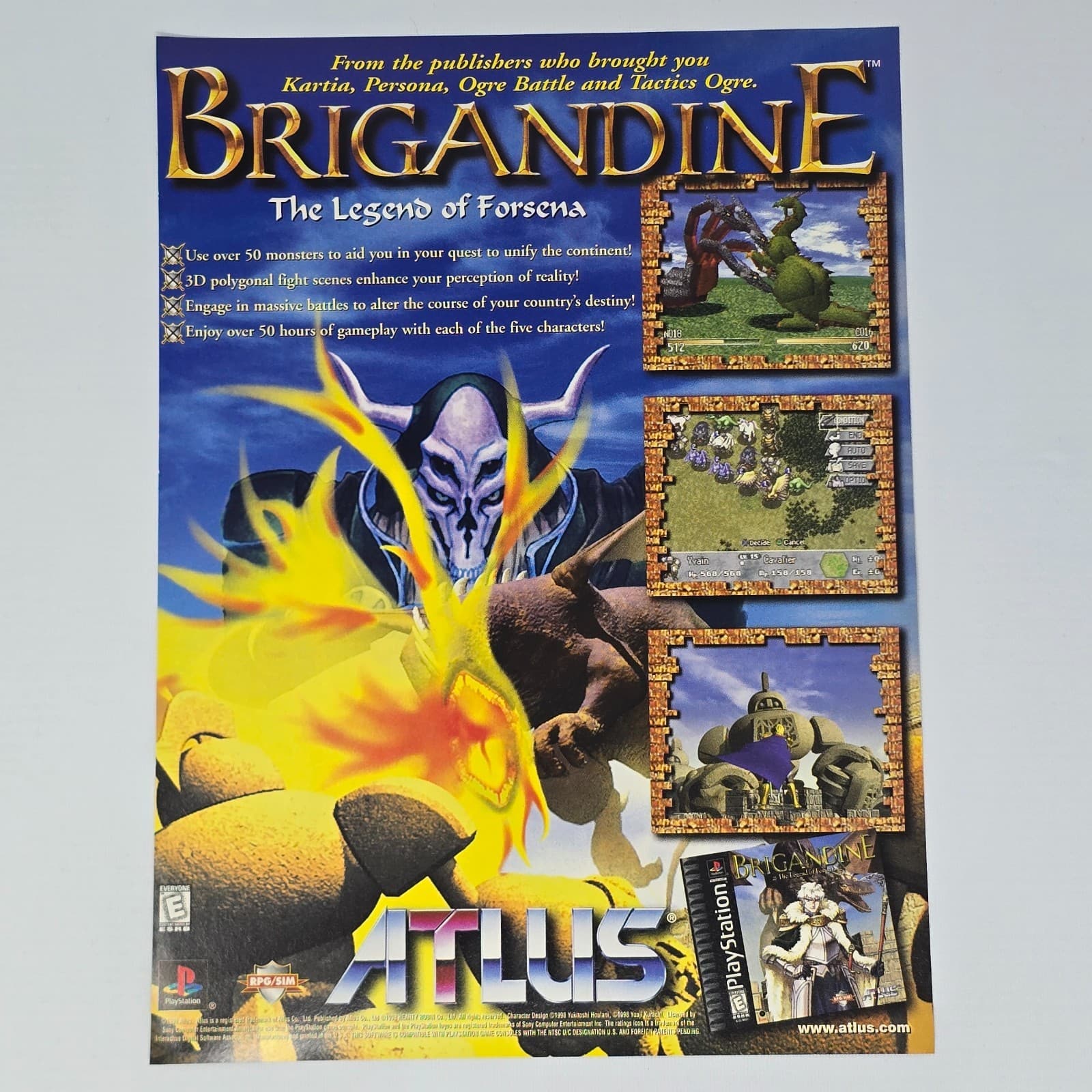 Brigandine PlayStation PS1 Legend Of Forsena Print Ad/Poster