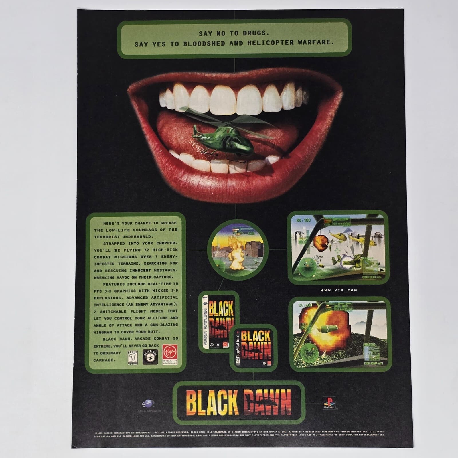 Black Dawn Sega Saturn PlayStation PS1 Say No Print Ad/Poster Official Promo Art