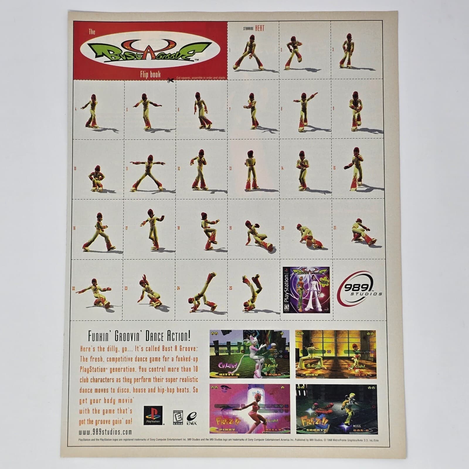 Bust A Groove PlayStation 1 PS1 Flip Book Print Ad/Poster Official Promo Art