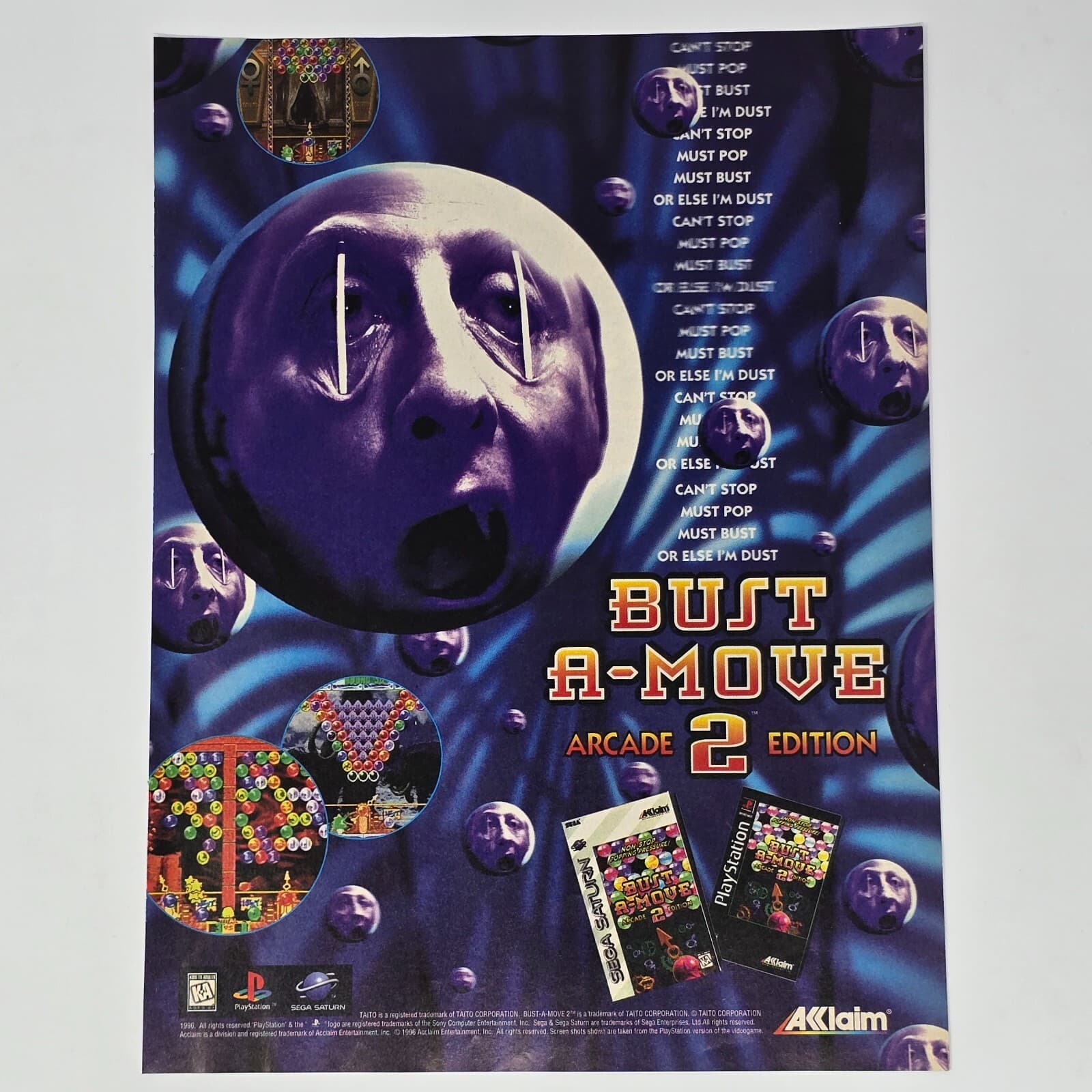 Bust A Move 2 Sega Saturn Sony PS1 Can't Stop Print Ad/Poster Official Promo Art