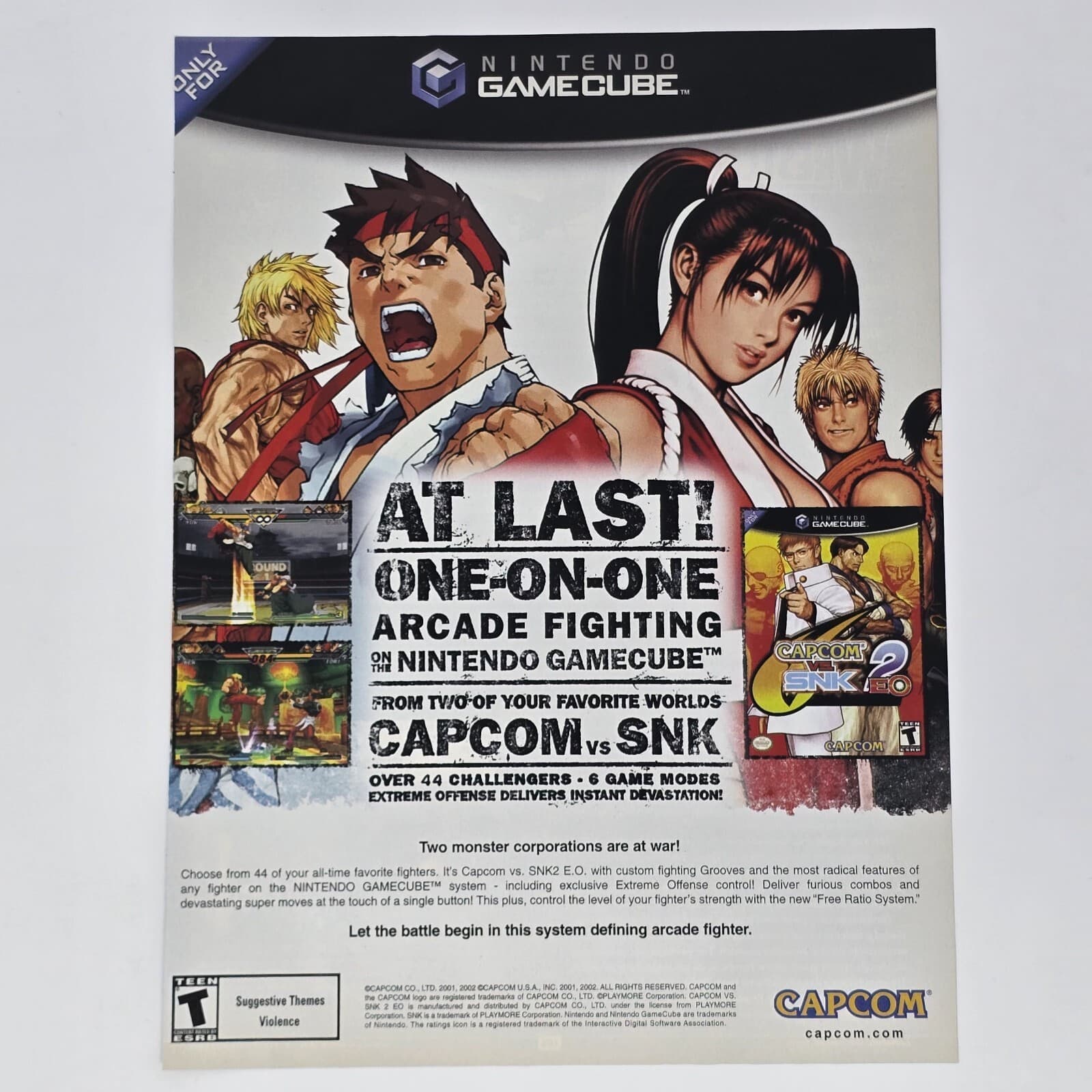 Capcom vs SNK 2 EO Nintendo GameCube At Last Print Ad/Poster Official Promo Art