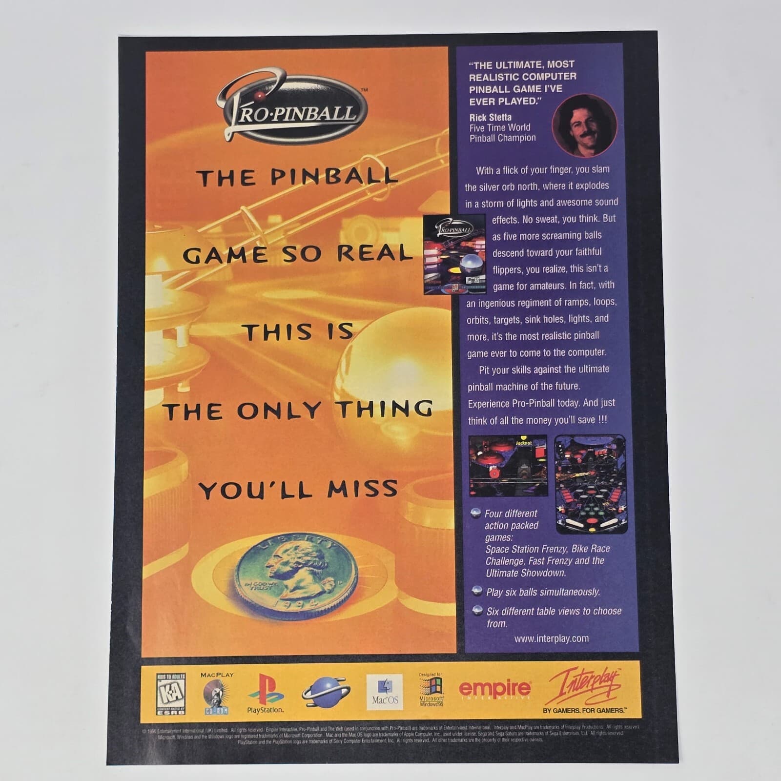 Pro-Pinball Sony PlayStation 1 PS1 Sega Saturn PC Real Print Ad/Poster Promo Art