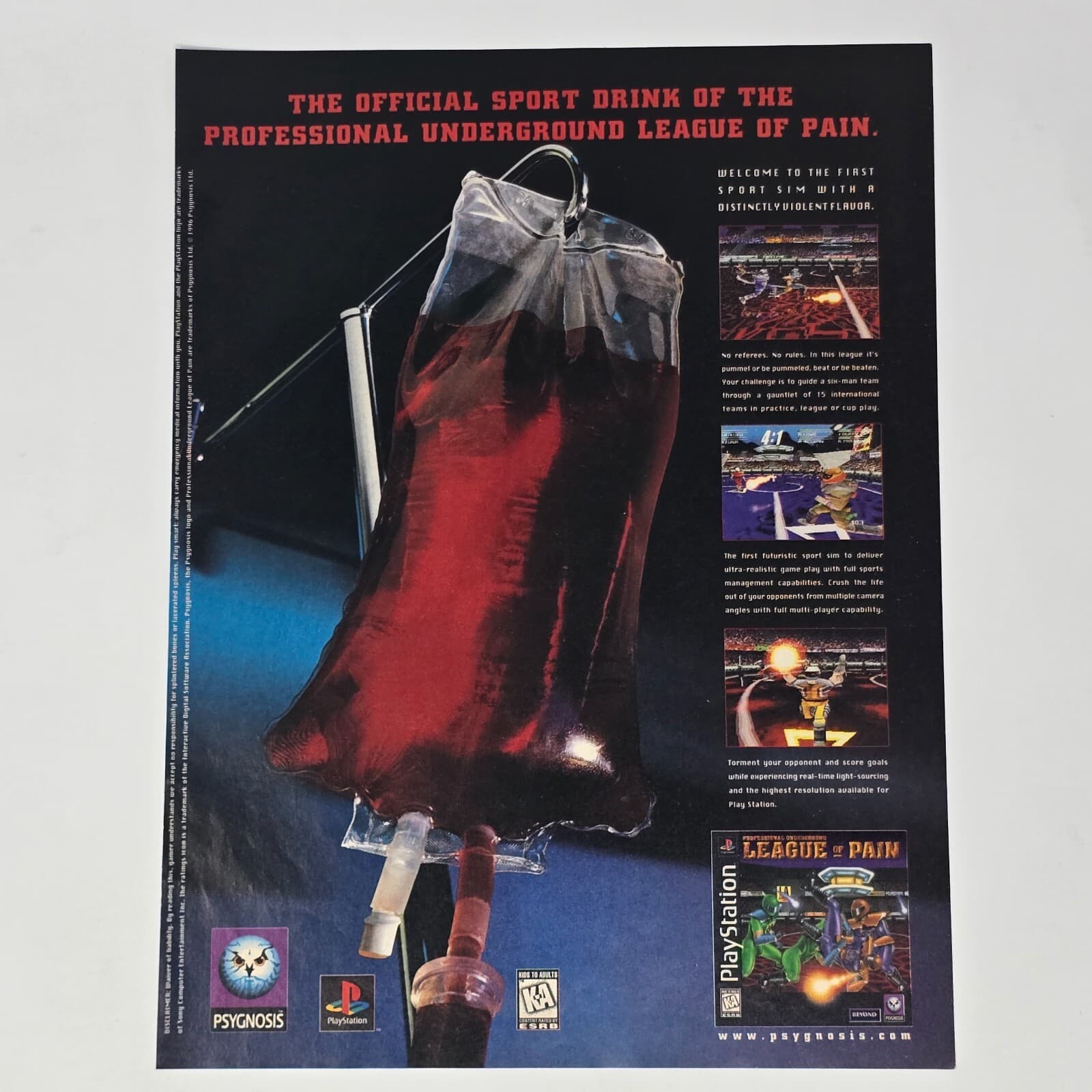 Professional Underground League of Pain PlayStation 1 Print Ad/Poster Promo Art