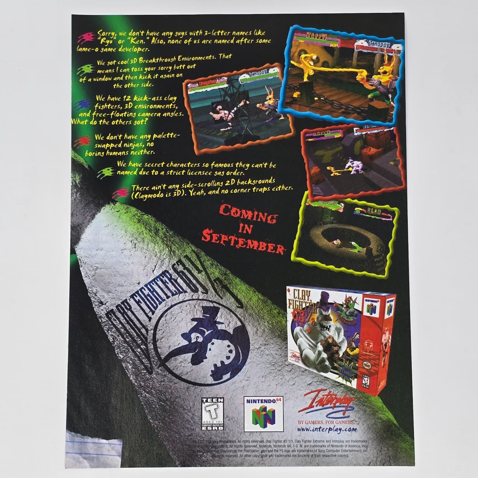 Clay Fighter 63 1/3 Nintendo 64 N64 Sorry Print Ad/Poster Official Promo Art