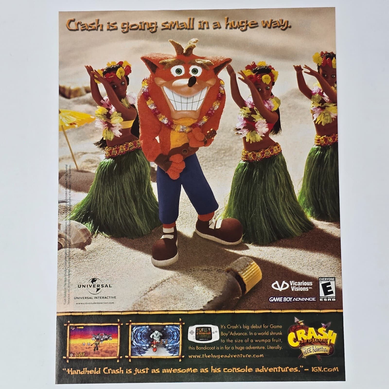 Crash Bandicoot Huge Adventure GameBoy Advance Debut Print Ad/Poster Promo Art
