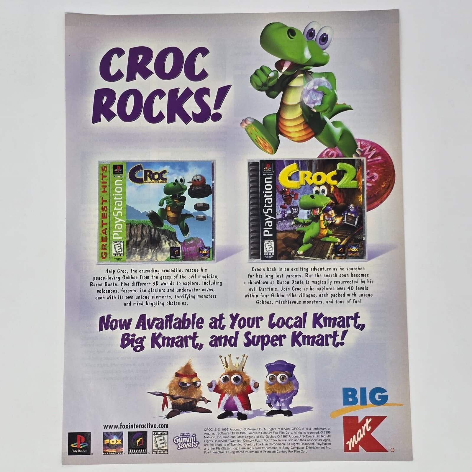 Croc 2 Sony PlayStation 1 PS1 K-Mart Croc Rocks! Print Ad/Poster Promo Art