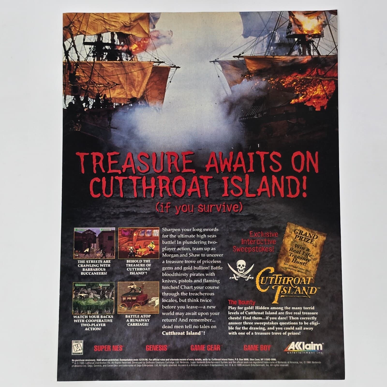 Cutthroat Isalnd SNES Genesis Game Gear Treasure Print Ad/Poster Promo Art