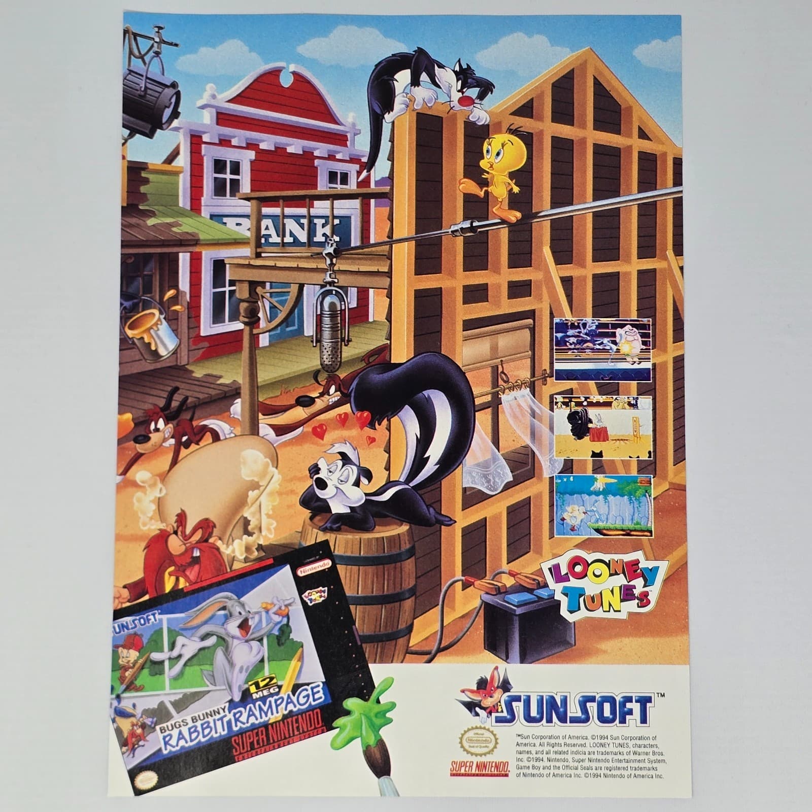 Bugs Bunny Rabbit Rampage Super Nintendo SNES Looney Tunes Print Ad/Poster