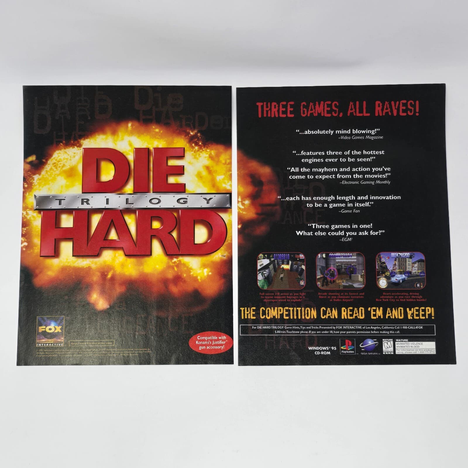 Die Hard Trilogy Sony PS1 Sega Saturn PC All Raves Print Ad/Poster Promo Art