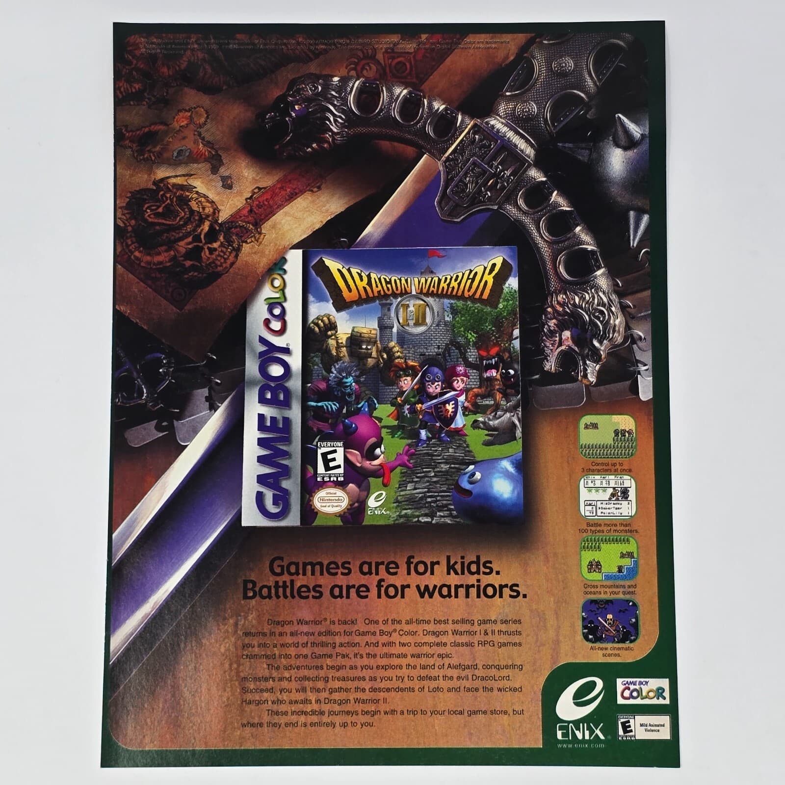 Dragon Warrior I & II 2 GameBoy Color Battles Print Ad/Poster Promo Art