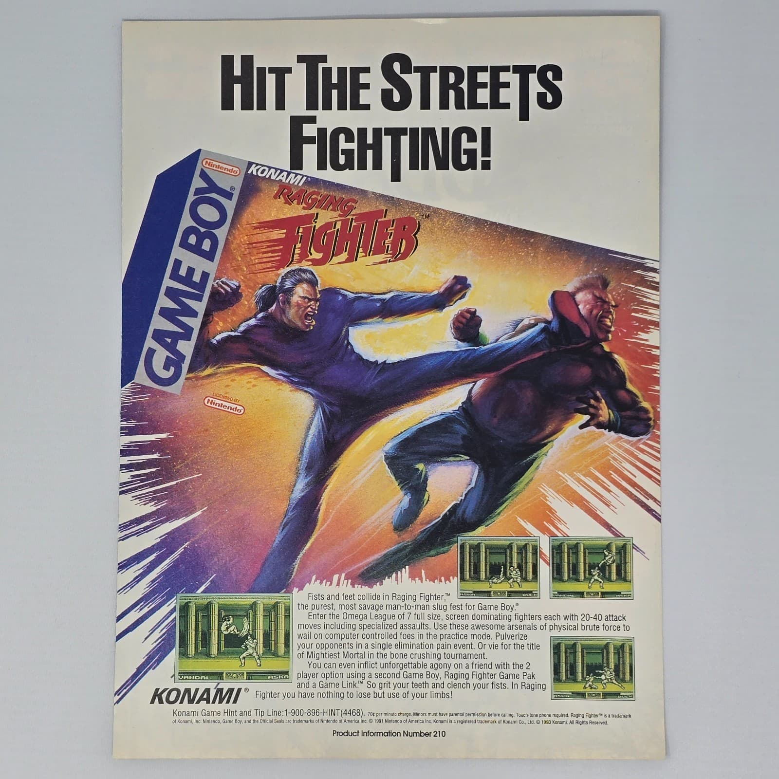 Raging Fighter Nintendo Game Boy The Streets Print Ad/Poster