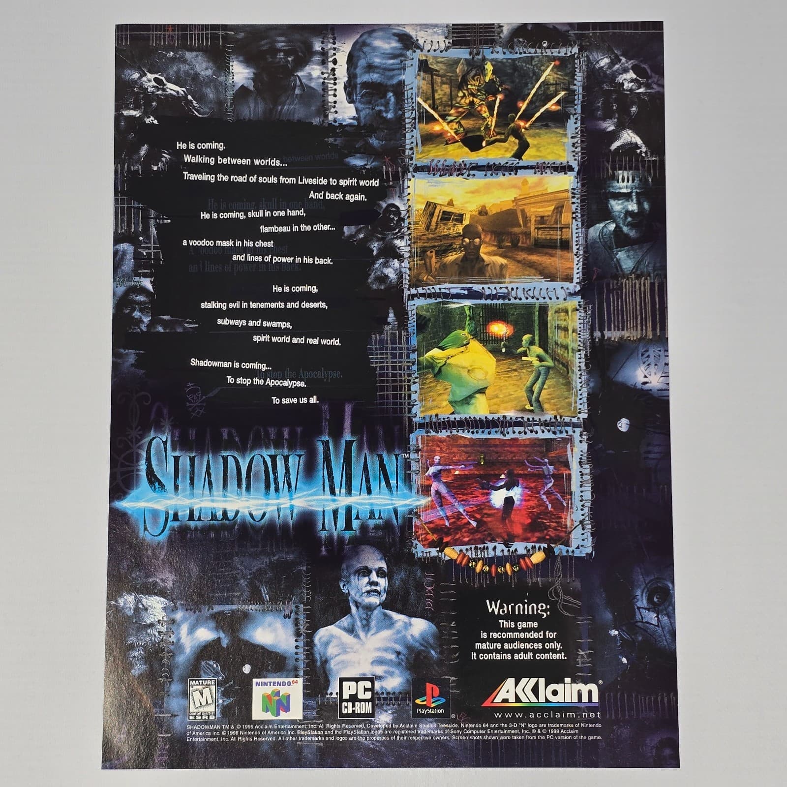 Shadow Man PlayStation 1 PS1 N64 PC Between Worlds Print Ad/Poster