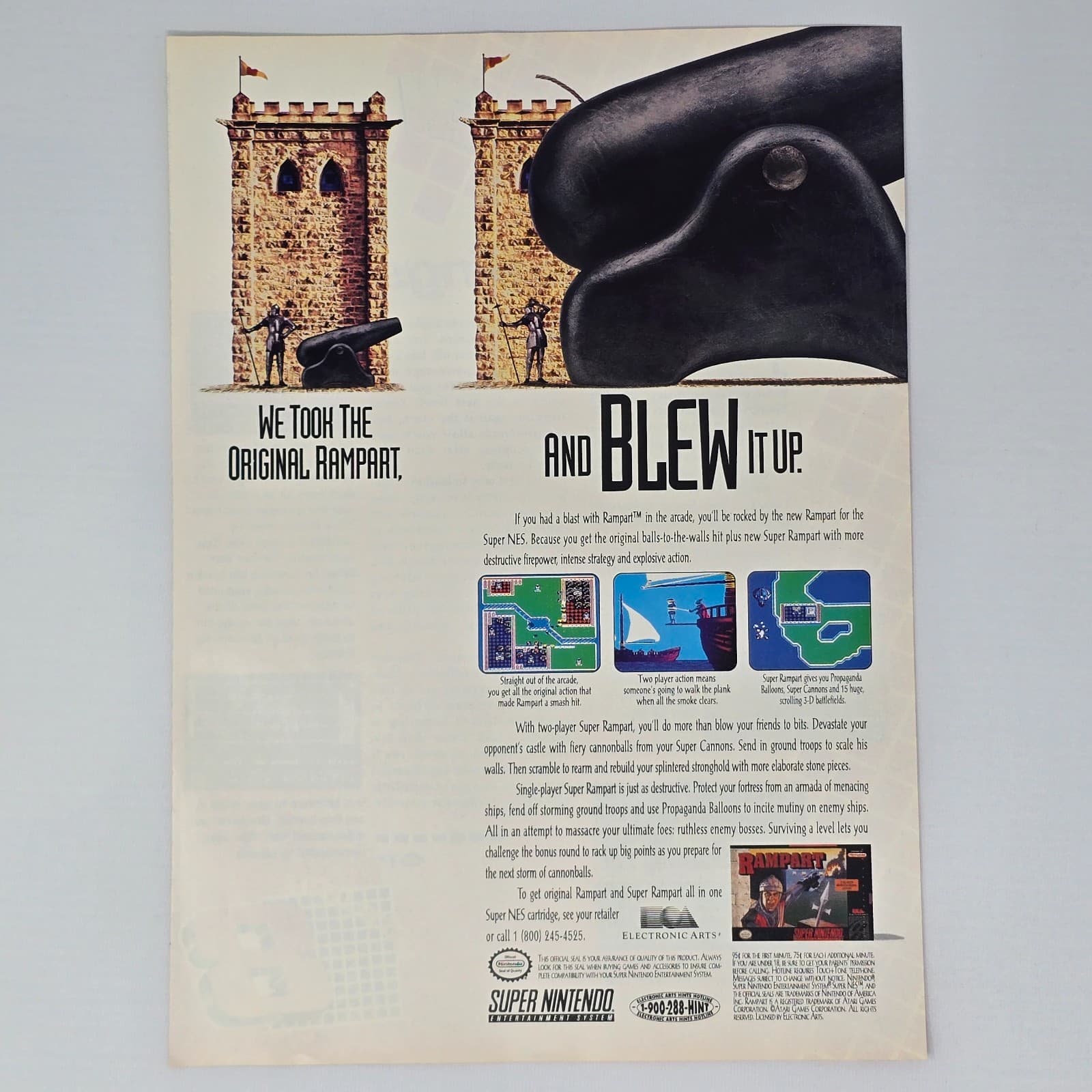 Rampart Super Nintendo SNES Blew It Up Print Ad/Poster