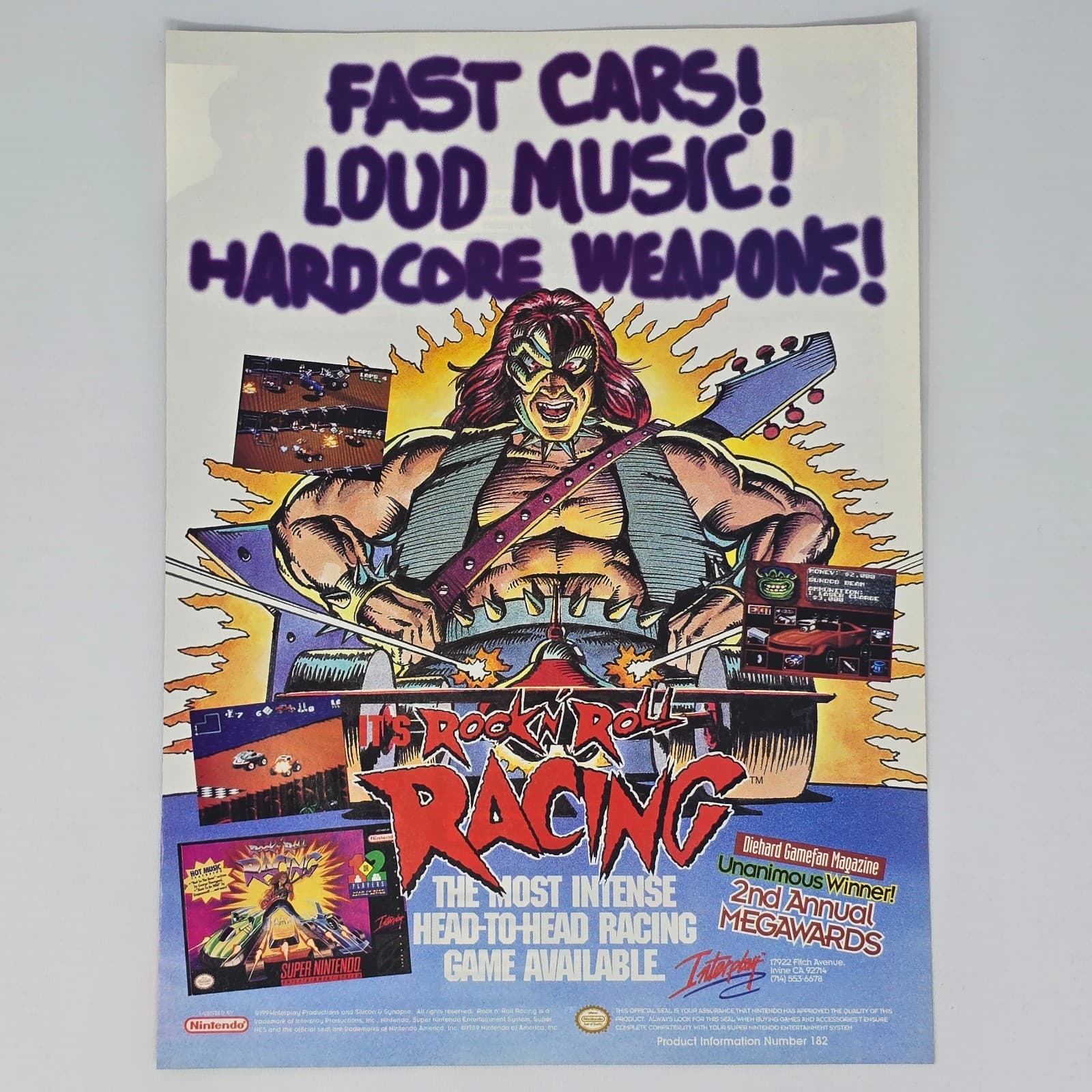 Rock N Roll Racing Super Nintendo SNES Fast Cars! Print Ad/Poster