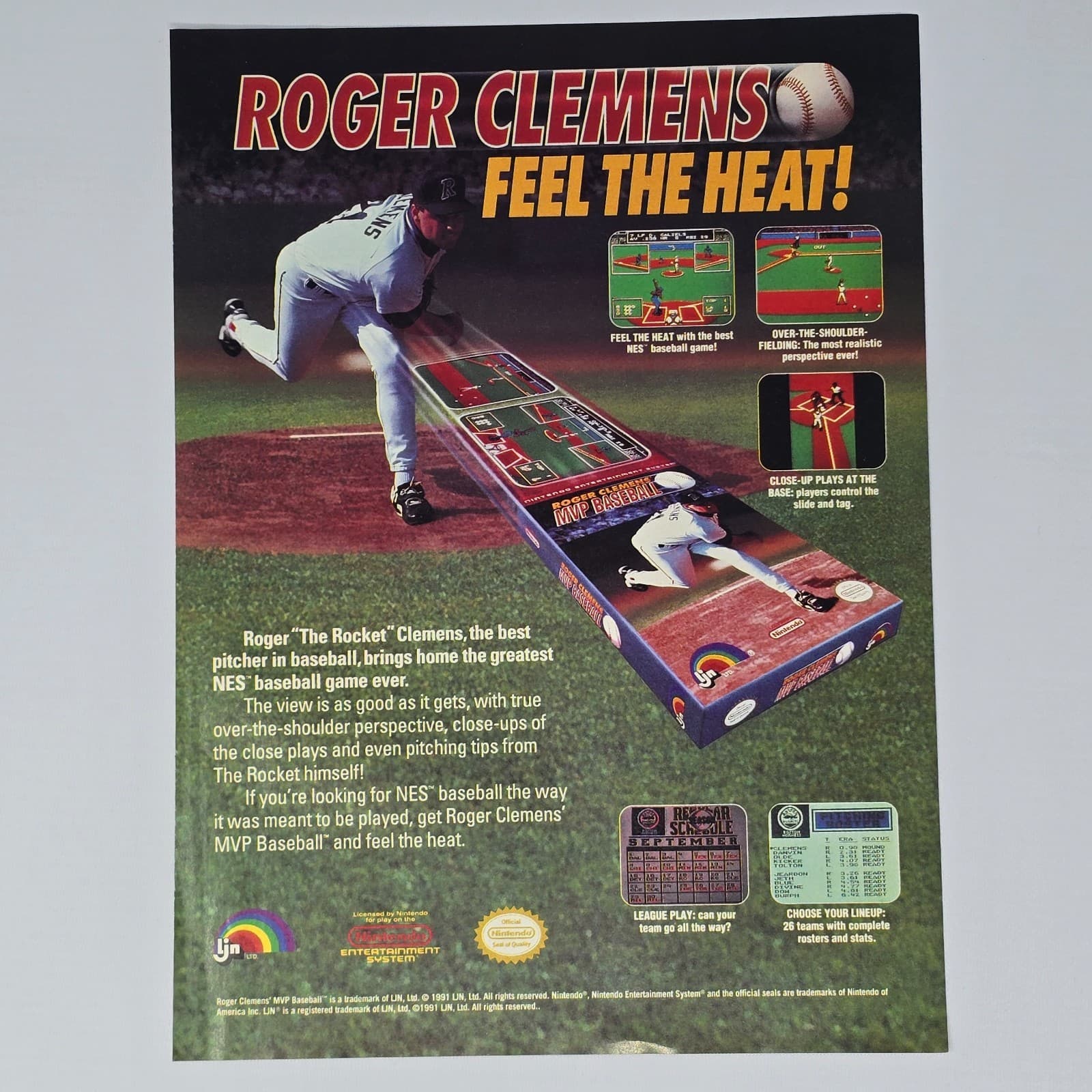 Roger Clemens MVP Baseball Nintendo NES Feel The Heat Print Ad/Poster
