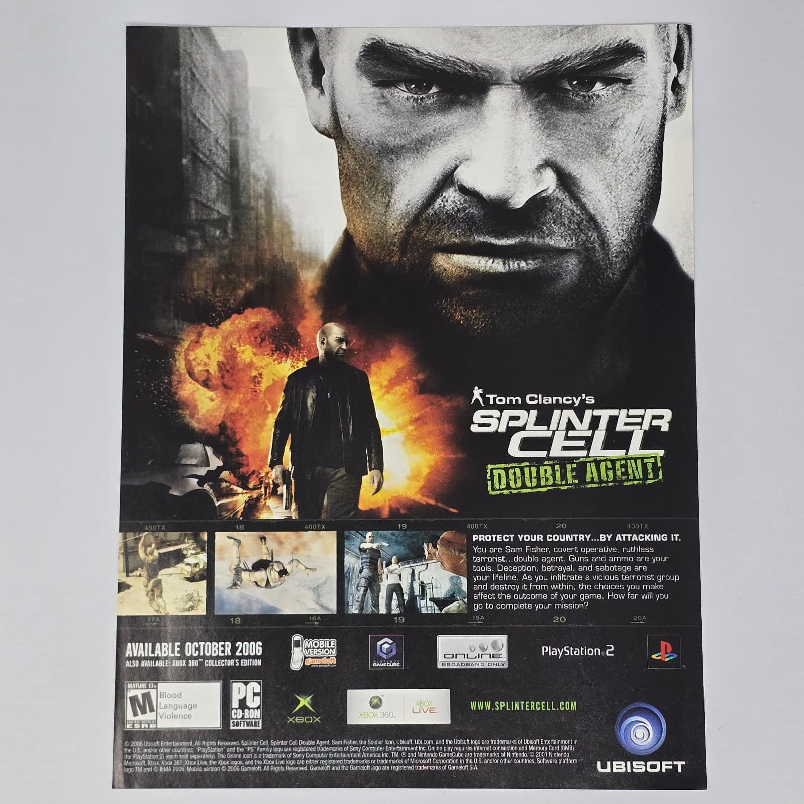 Splinter Cell Double Agent PlayStation 2 PS2 Xbox PC Protect Print Ad/Poster
