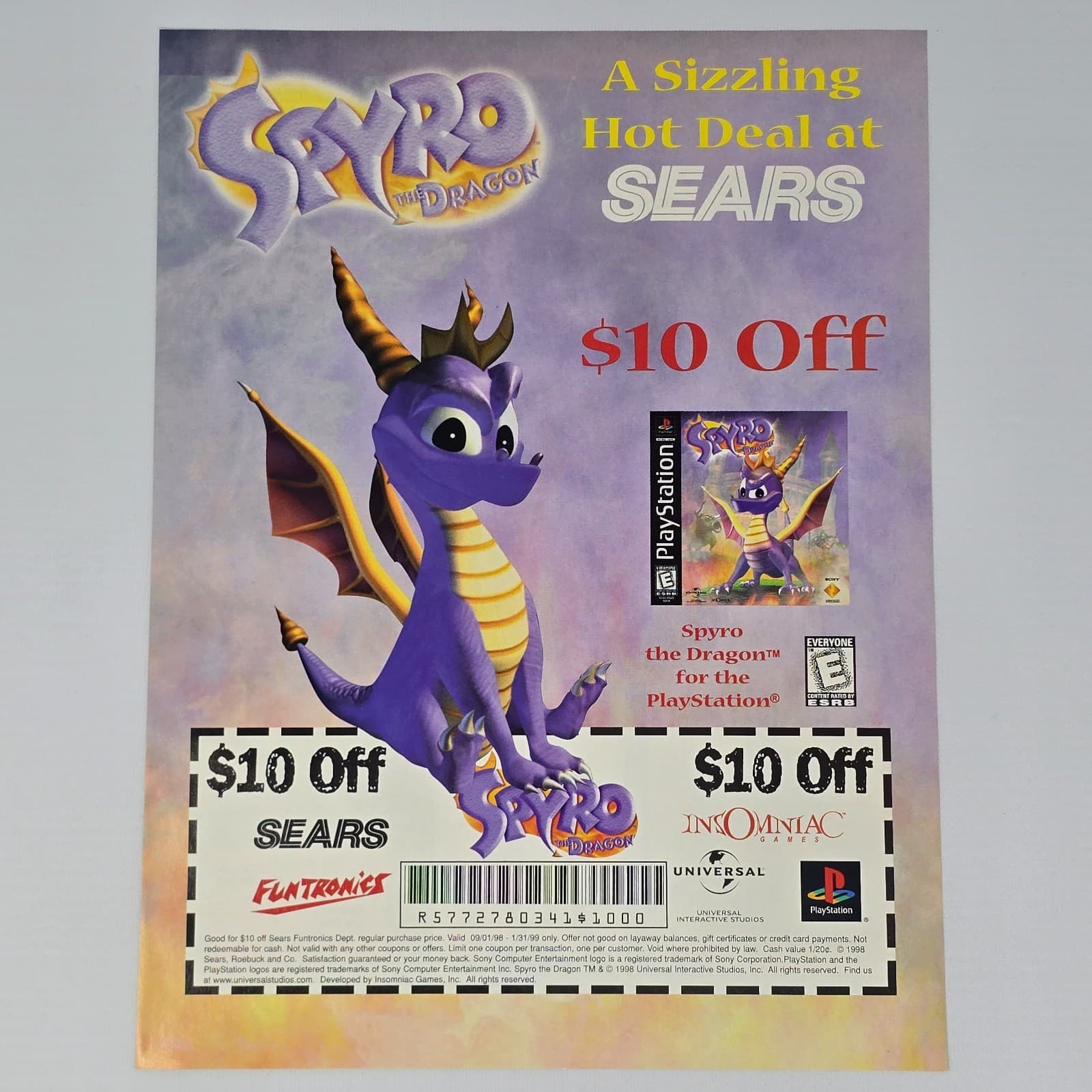 Spyro The Dragon PlayStation 1 PS1 Sizzling Print Ad/Poster