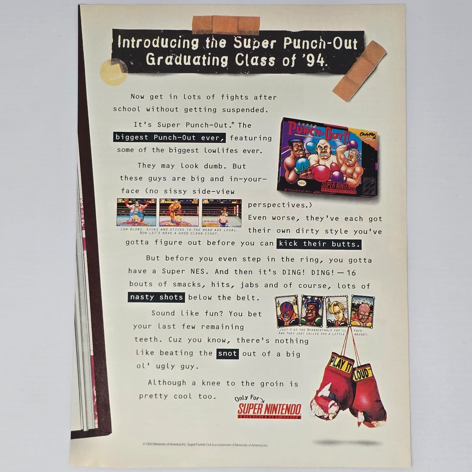 Super Punch Out Super Nintendo SNES Class OF 94 Print Ad/Poster