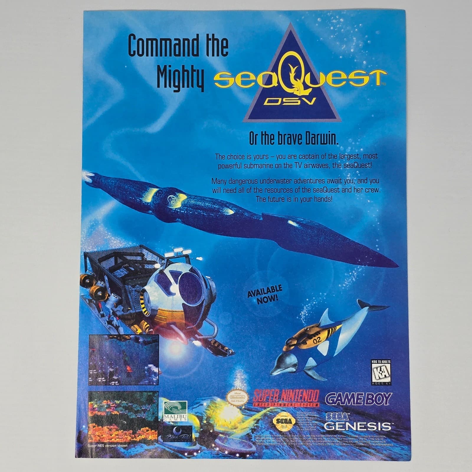 Sea Quest OSV Super Nintendo SNES Game Boy Genesis Command Print Ad/Poster