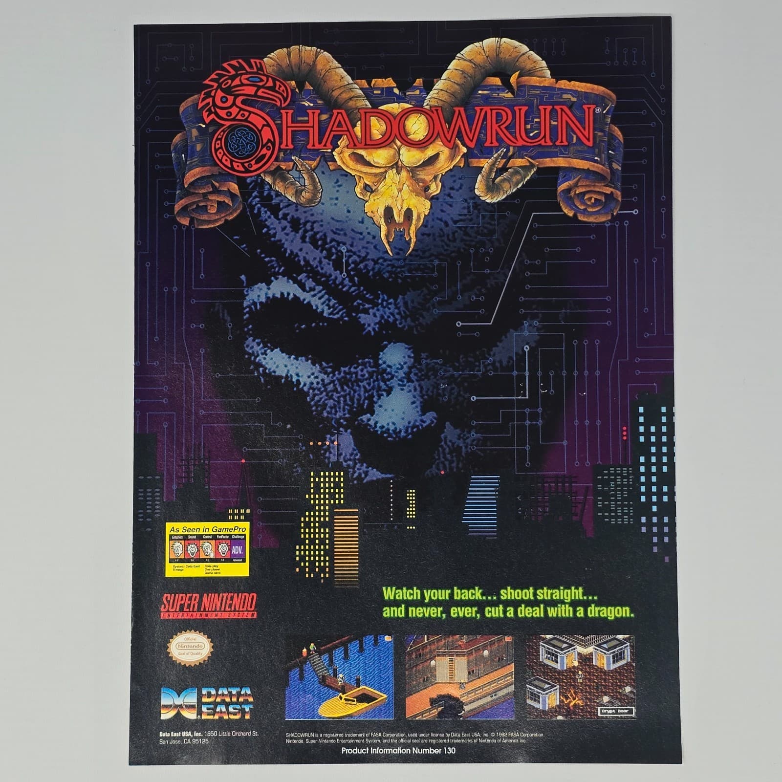 Shadowrun Super Nintendo SNES Watch Your Back Print Ad/Poster