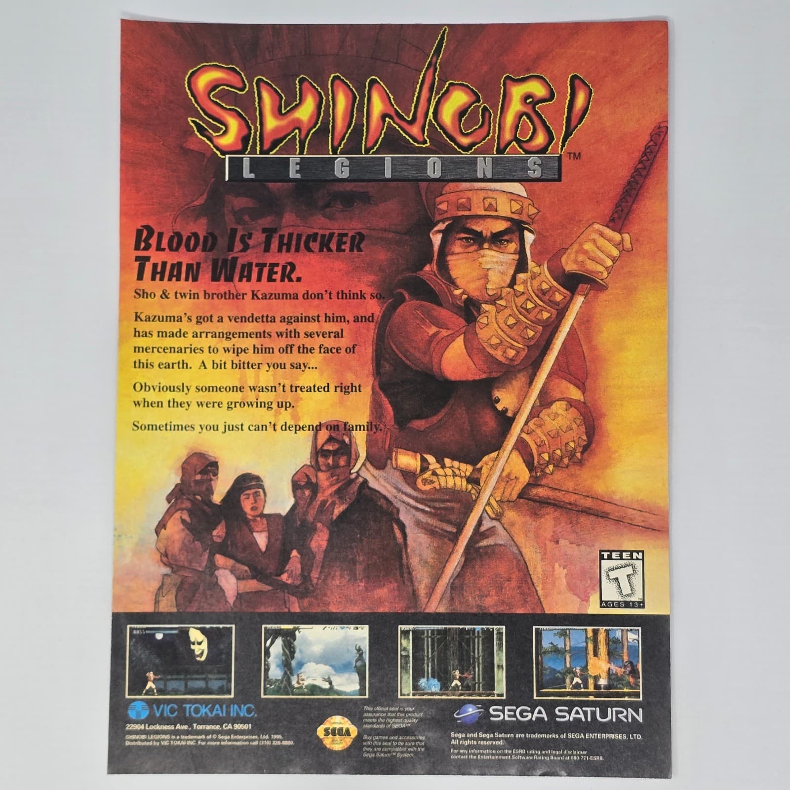 Shinobi Legions Sega Saturn Blood Is Thicker Print Ad/Poster