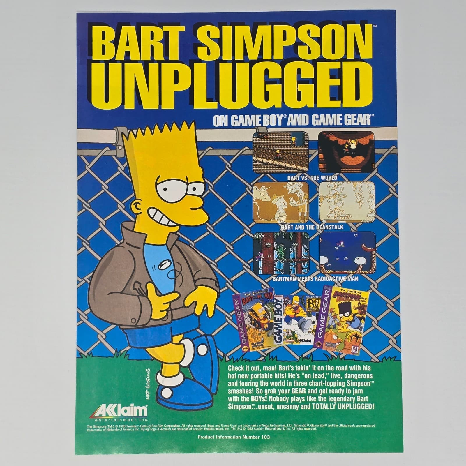 The Simpsons Bart Simpson Game Boy Game Gear Unplugged Print Ad/Poster