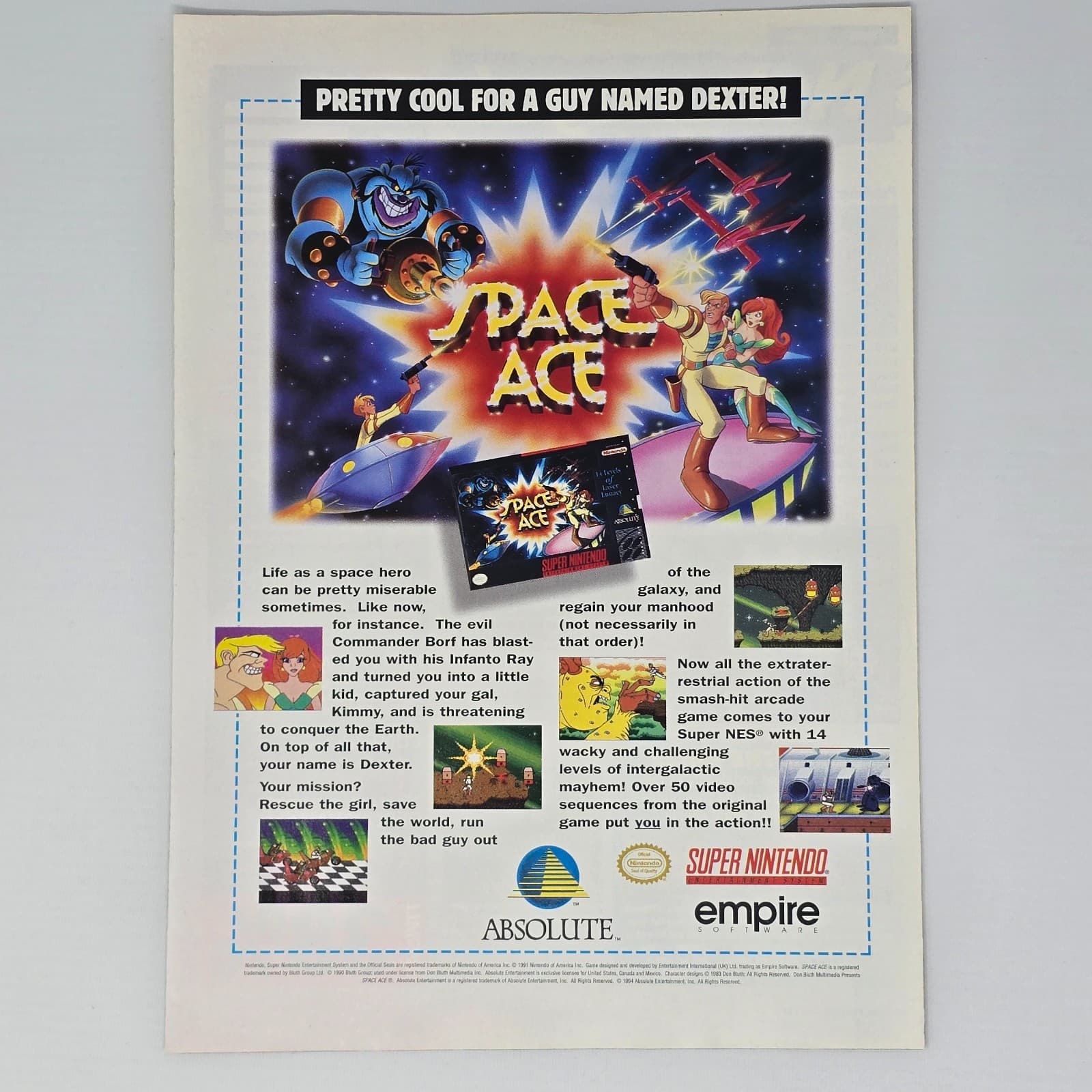 Space Ace Super Nintendo SNES A Guy Named Dexter Print Ad/Poster