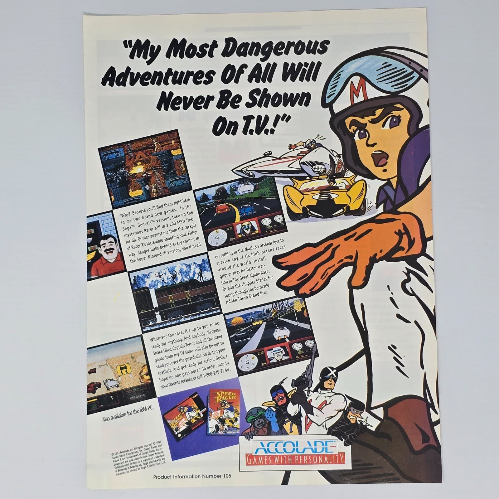 Speed Racer Super Nintendo SNES Most Dangerous Adventures Print Ad/Poster