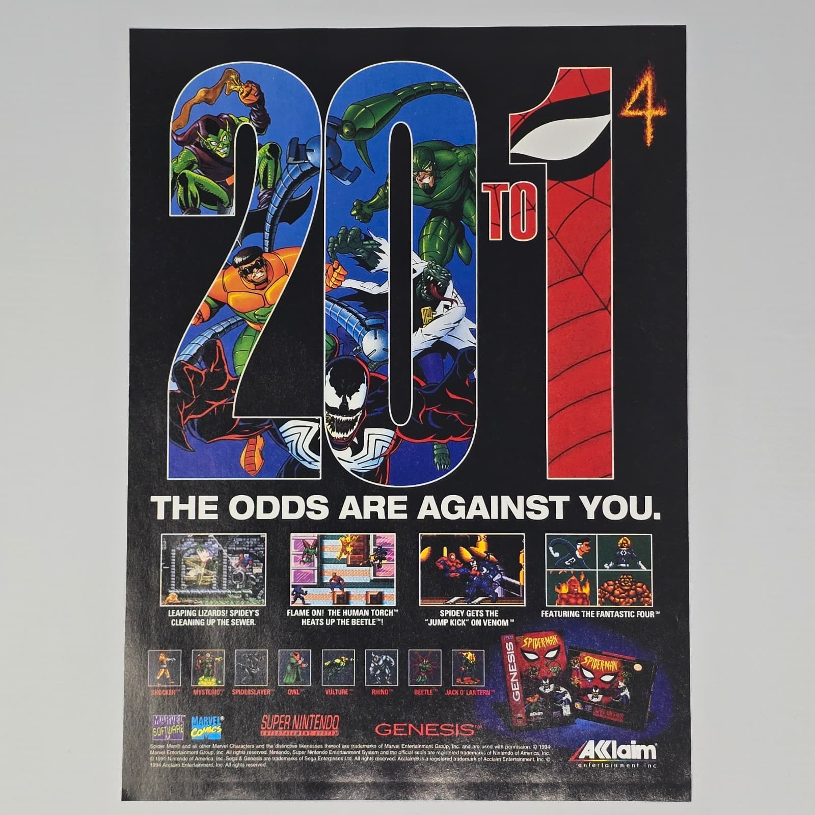 Spiderman Sega Genesis Super Nintendo SNES Against You Print Ad/Poster